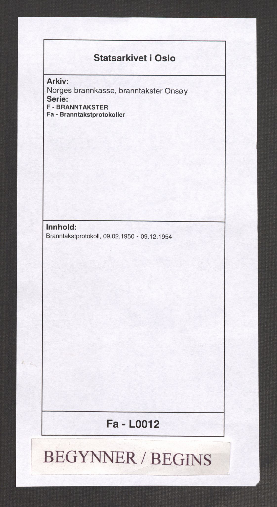 Norges brannkasse, branntakster Onsøy, AV/SAO-A-11074/F/Fa/L0012: Branntakstprotokoll, 1950-1954