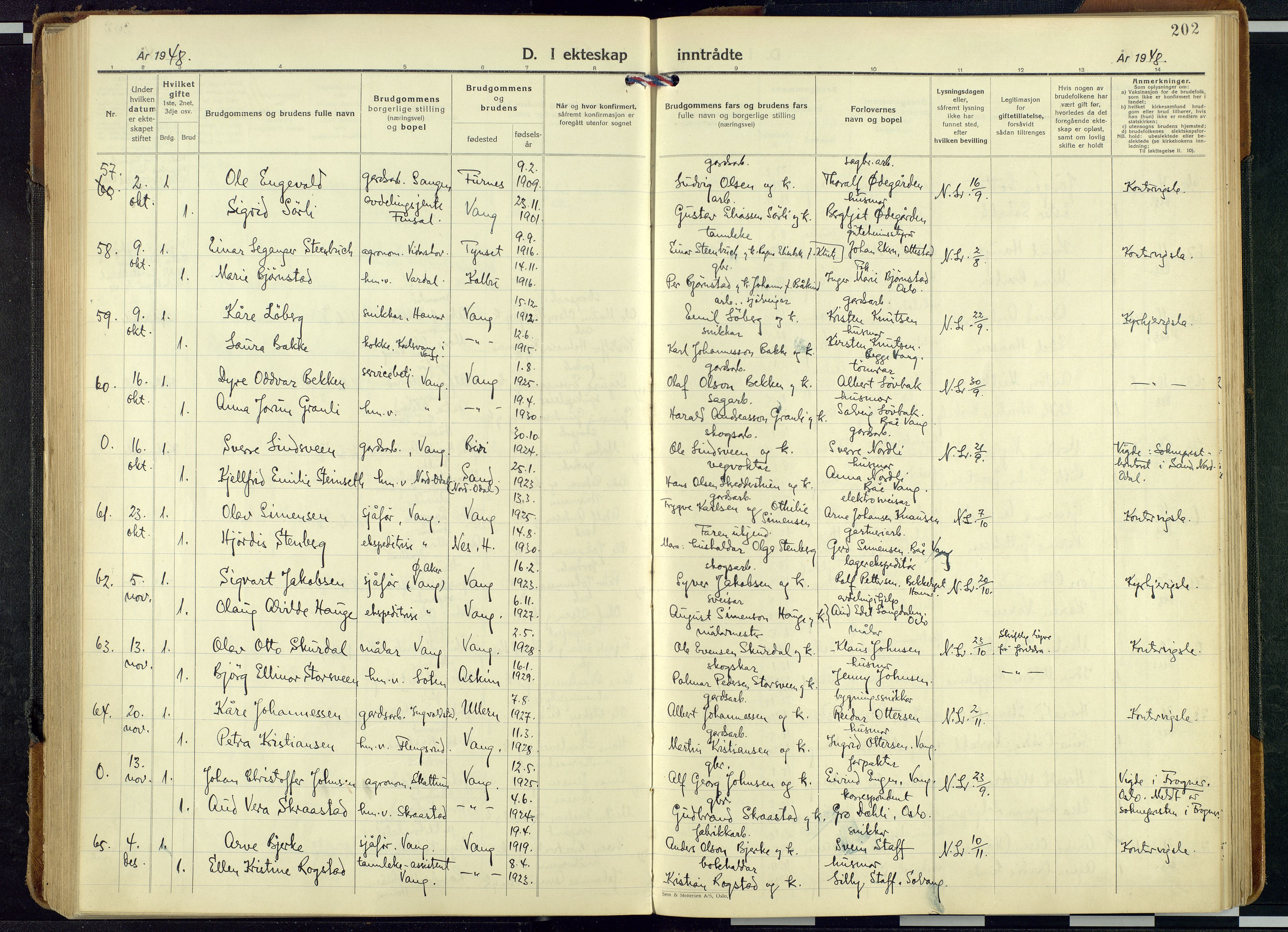 Vang prestekontor, Hedmark, AV/SAH-PREST-008/H/Ha/Haa/L0024: Ministerialbok nr. 24, 1941-1967, s. 202