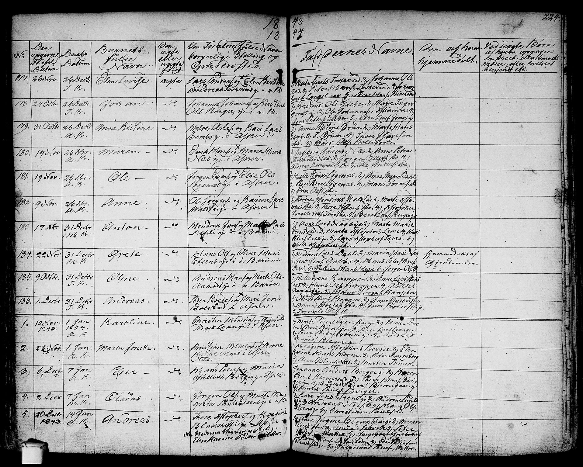 Asker prestekontor Kirkebøker, AV/SAO-A-10256a/F/Fa/L0007: Ministerialbok nr. I 7, 1825-1864, s. 224