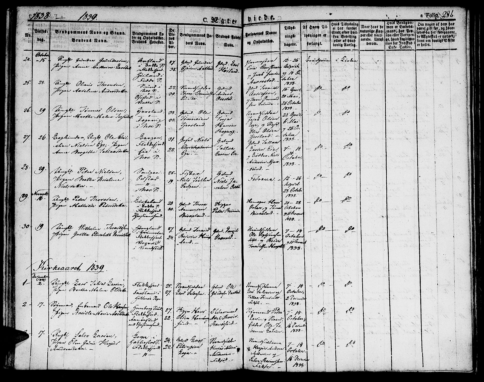 Flekkefjord sokneprestkontor, AV/SAK-1111-0012/F/Fb/Fbc/L0004: Klokkerbok nr. B 4, 1827-1846, s. 286