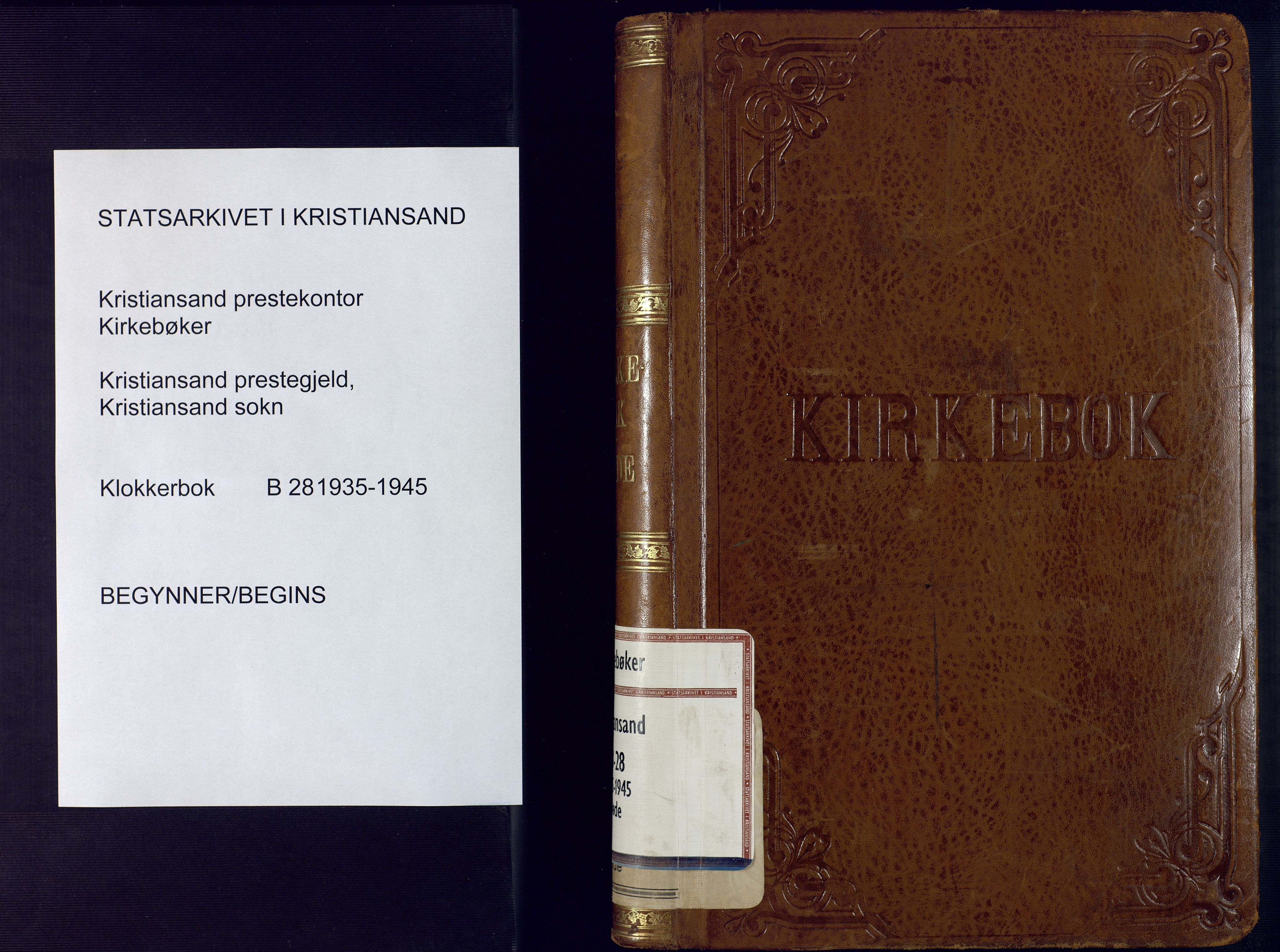 Kristiansand domprosti, SAK/1112-0006/F/Fb/L0028: Klokkerbok nr. B 28, 1935-1945