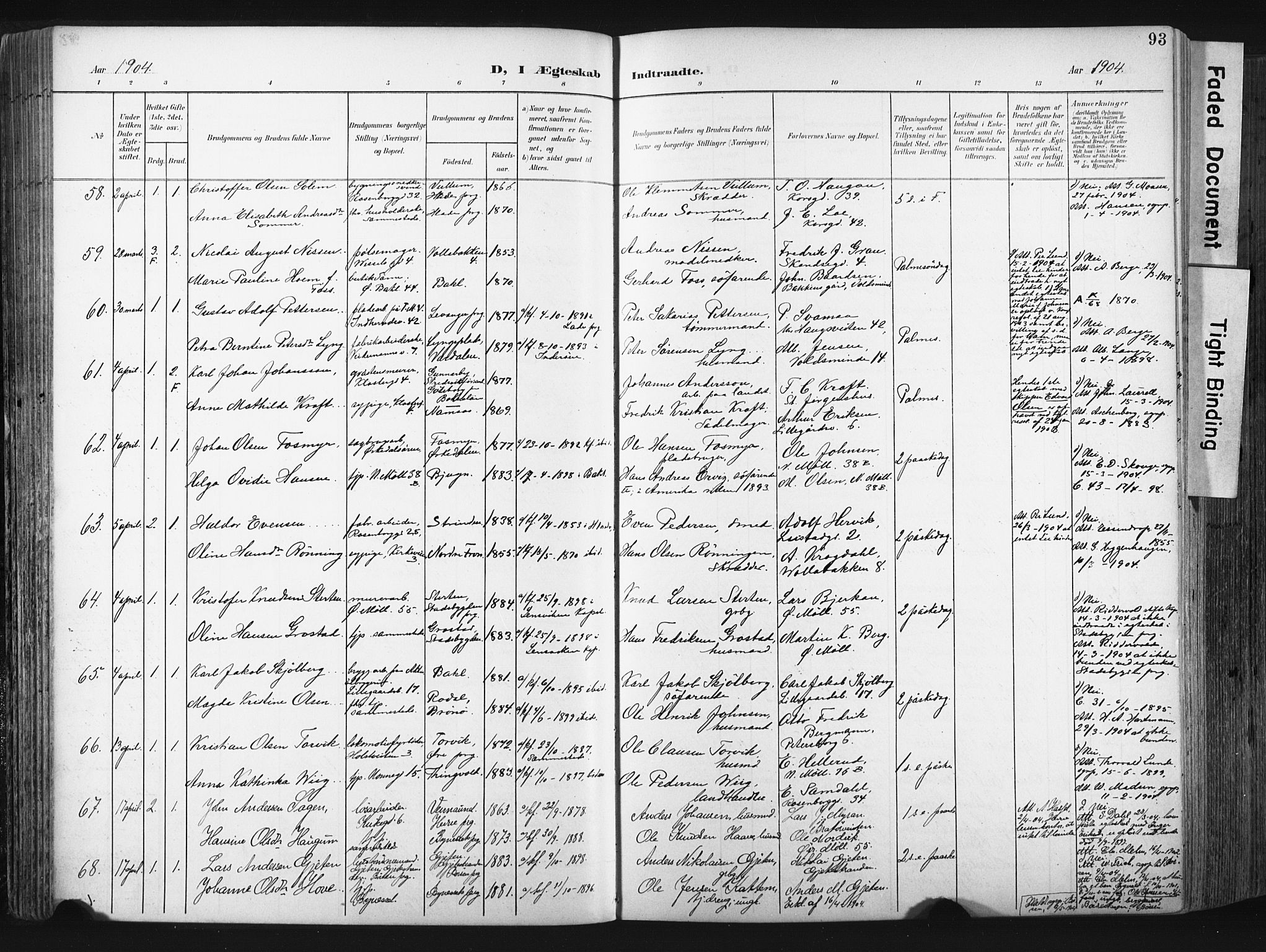 Ministerialprotokoller, klokkerbøker og fødselsregistre - Sør-Trøndelag, SAT/A-1456/604/L0201: Ministerialbok nr. 604A21, 1901-1911, s. 93