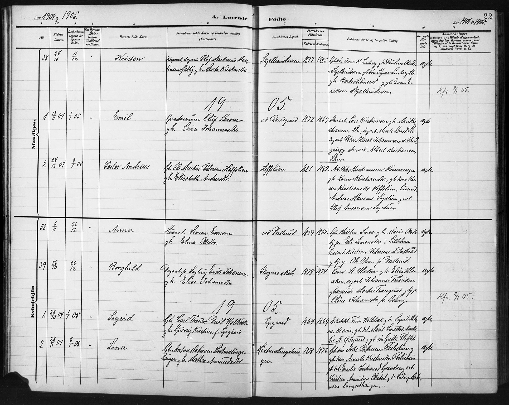 Fåberg prestekontor, AV/SAH-PREST-086/H/Ha/Hab/L0012: Klokkerbok nr. 12, 1903-1924, s. 22