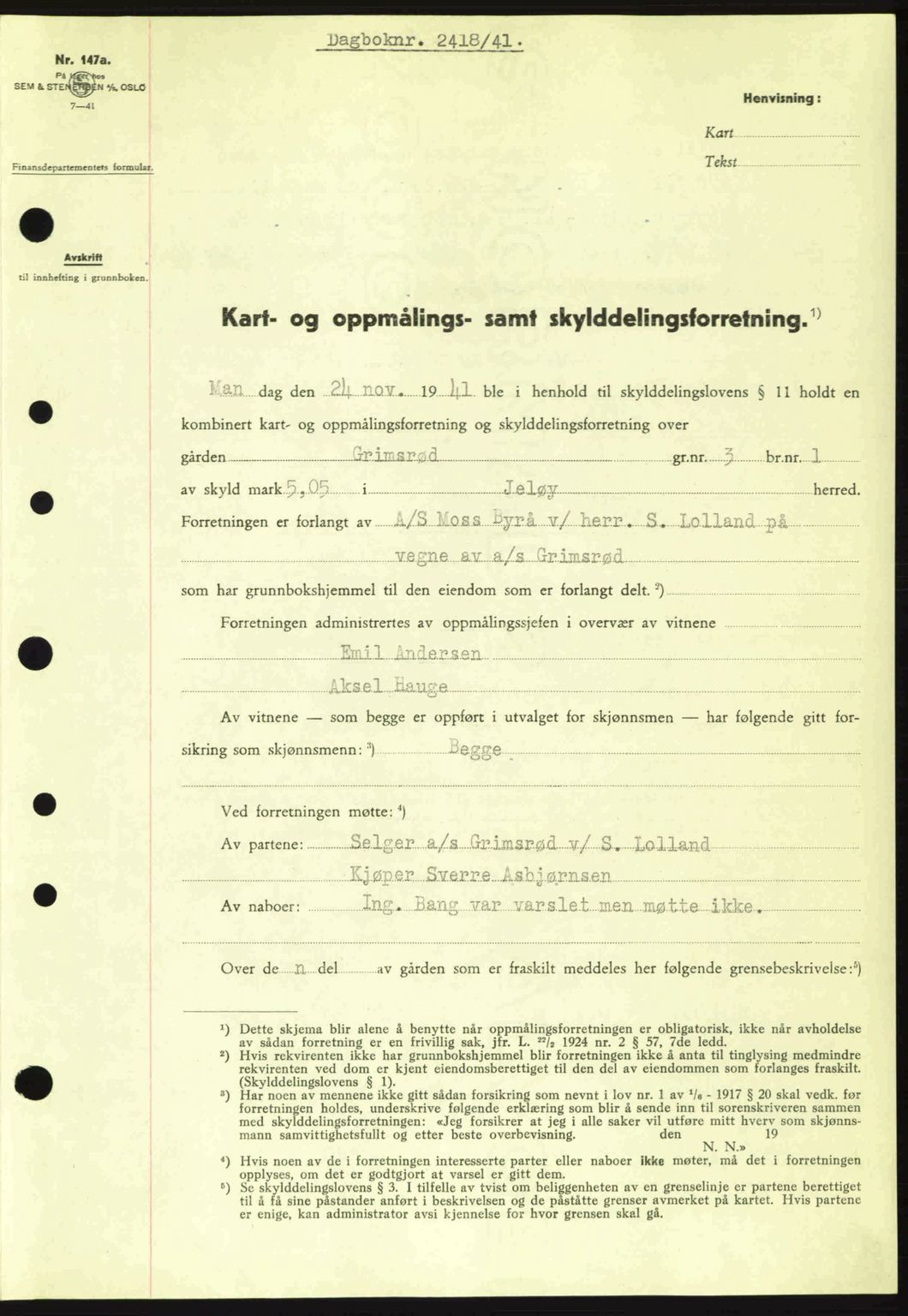 Moss sorenskriveri, SAO/A-10168: Pantebok nr. A9, 1941-1942, Dagboknr: 2418/1941