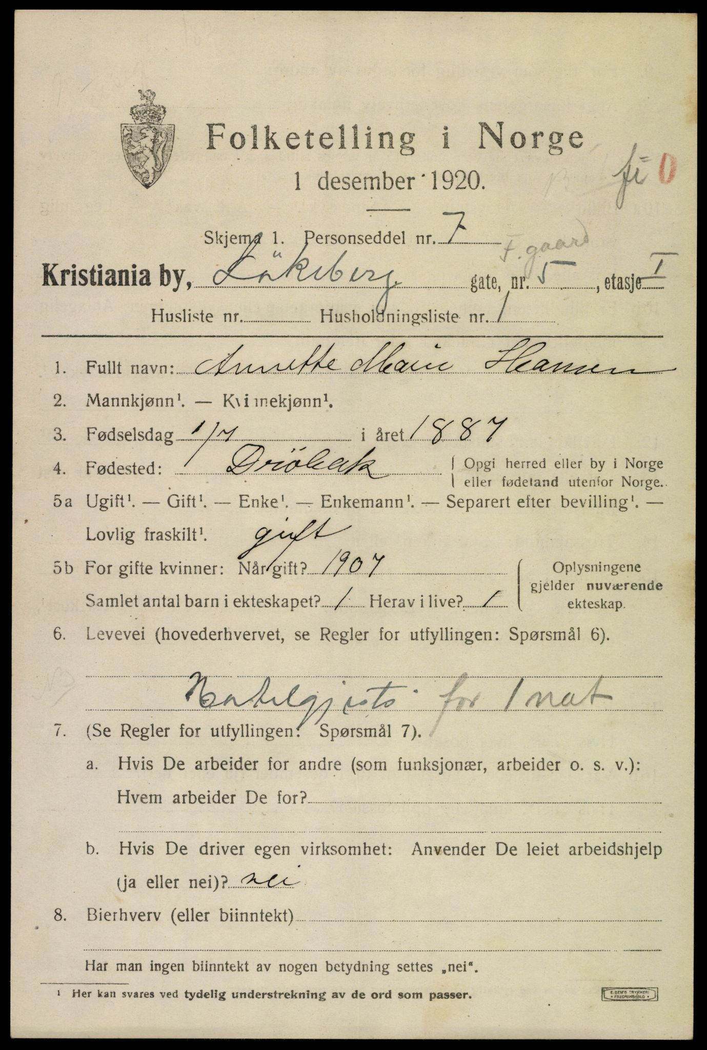 SAO, Folketelling 1920 for 0301 Kristiania kjøpstad, 1920, s. 366967