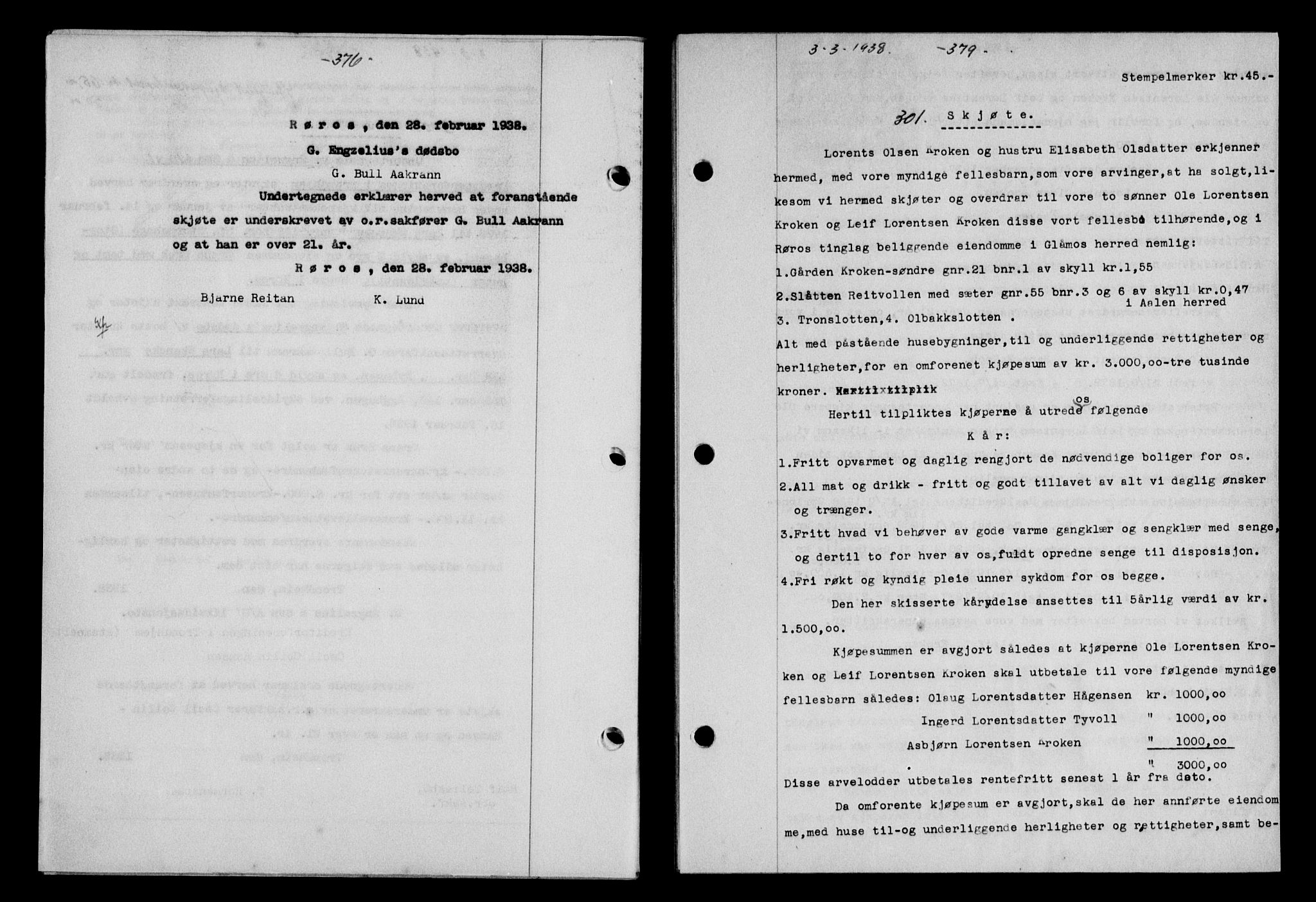Gauldal sorenskriveri, SAT/A-0014/1/2/2C/L0048: Pantebok nr. 51-52, 1937-1938, s. 376, Dagboknr: 301/1938