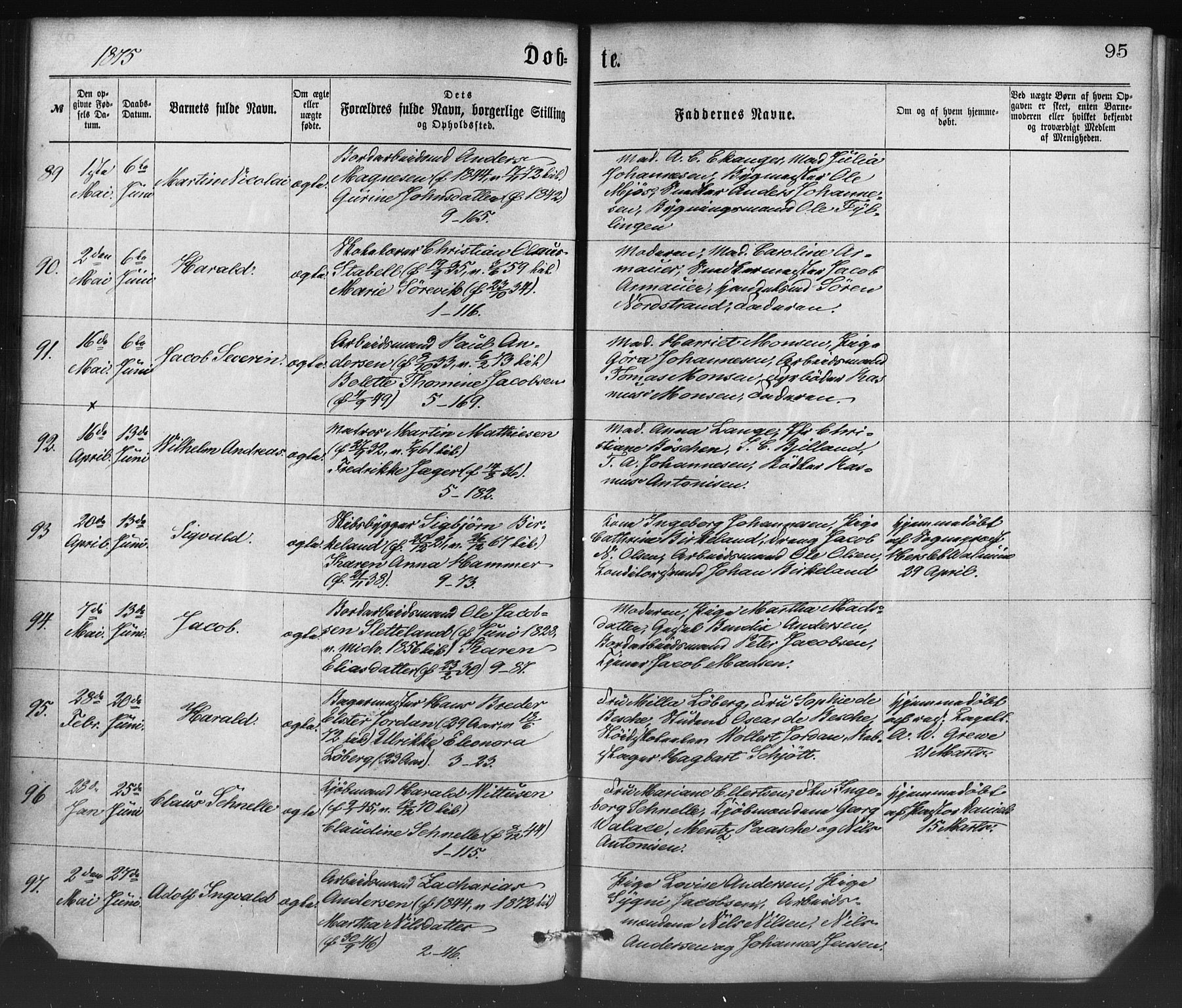 Nykirken Sokneprestembete, AV/SAB-A-77101/H/Haa/L0016: Ministerialbok nr. B 3, 1870-1884, s. 95