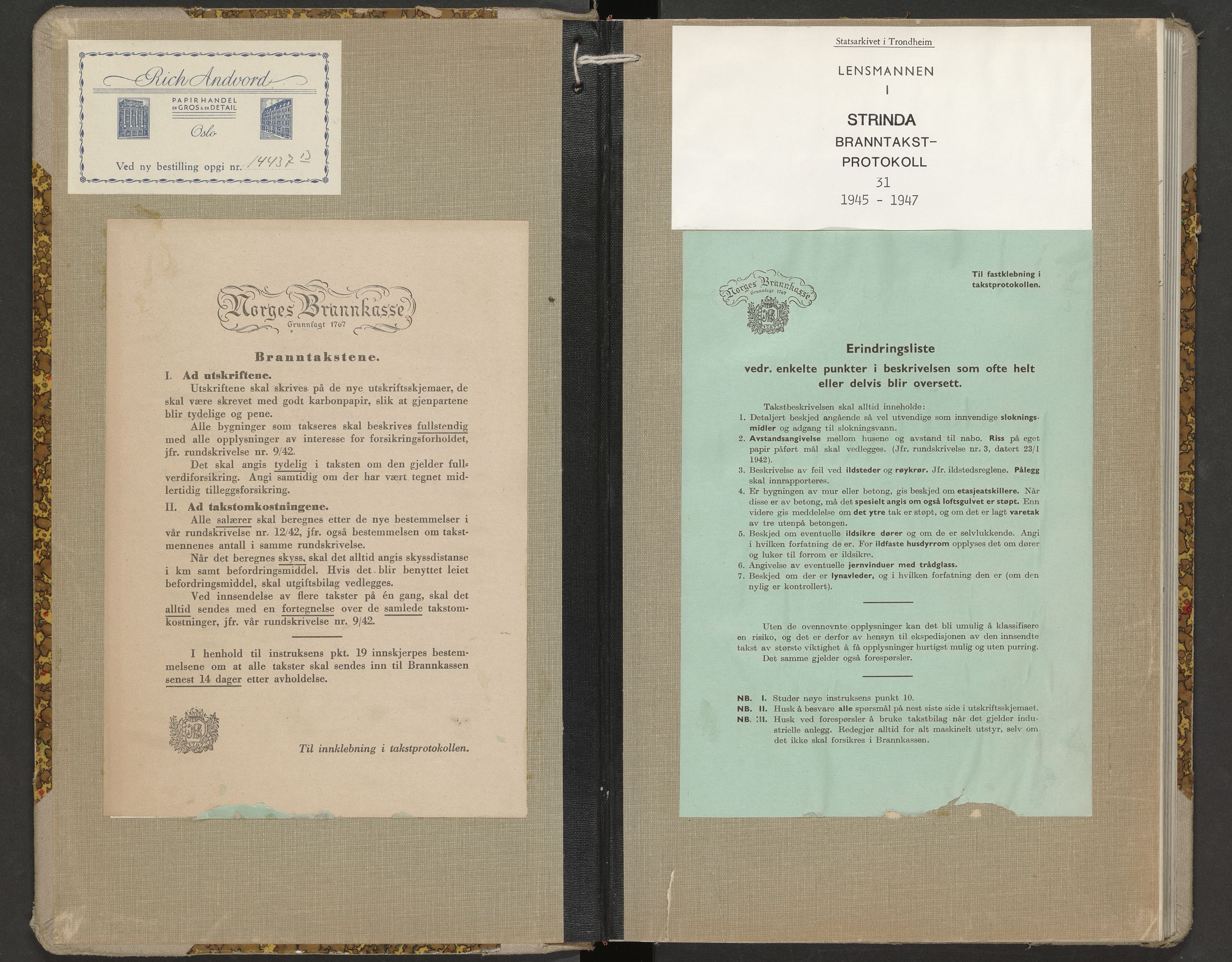 Norges Brannkasse Strinda, SAT/A-5516/Fa/L0031: Branntakstprotokoll, 1945-1947