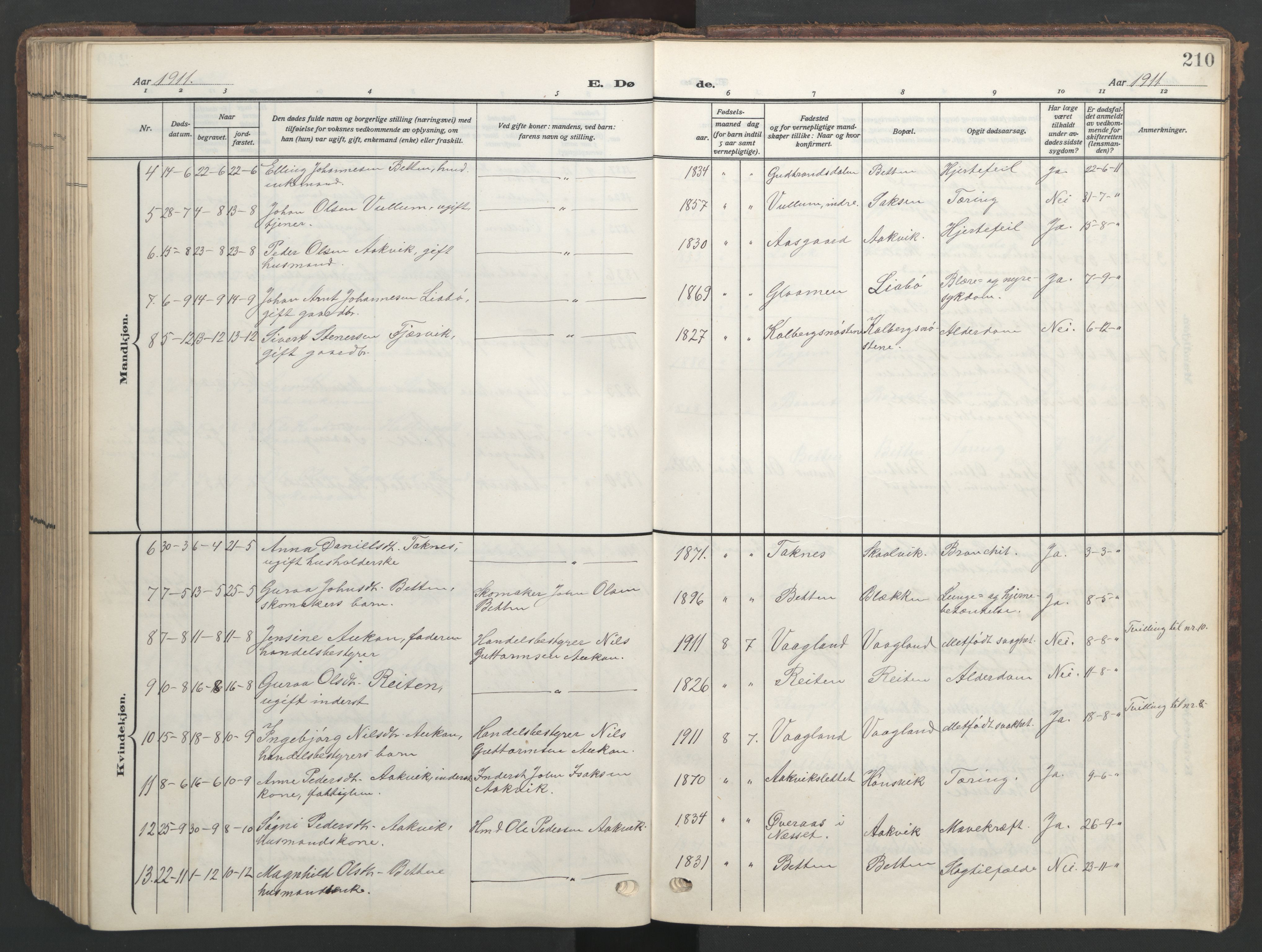 Ministerialprotokoller, klokkerbøker og fødselsregistre - Møre og Romsdal, AV/SAT-A-1454/576/L0891: Klokkerbok nr. 576C02, 1909-1946, s. 210