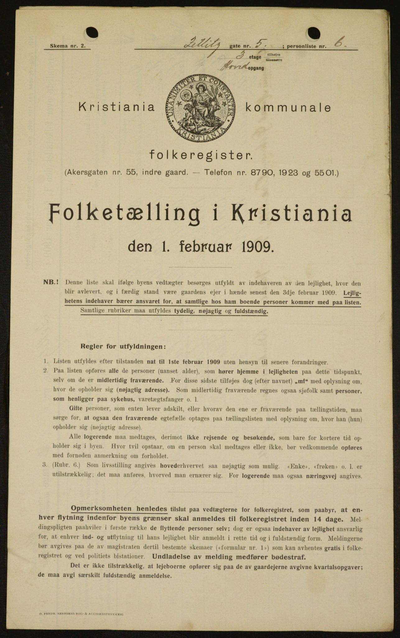 OBA, Kommunal folketelling 1.2.1909 for Kristiania kjøpstad, 1909, s. 116865