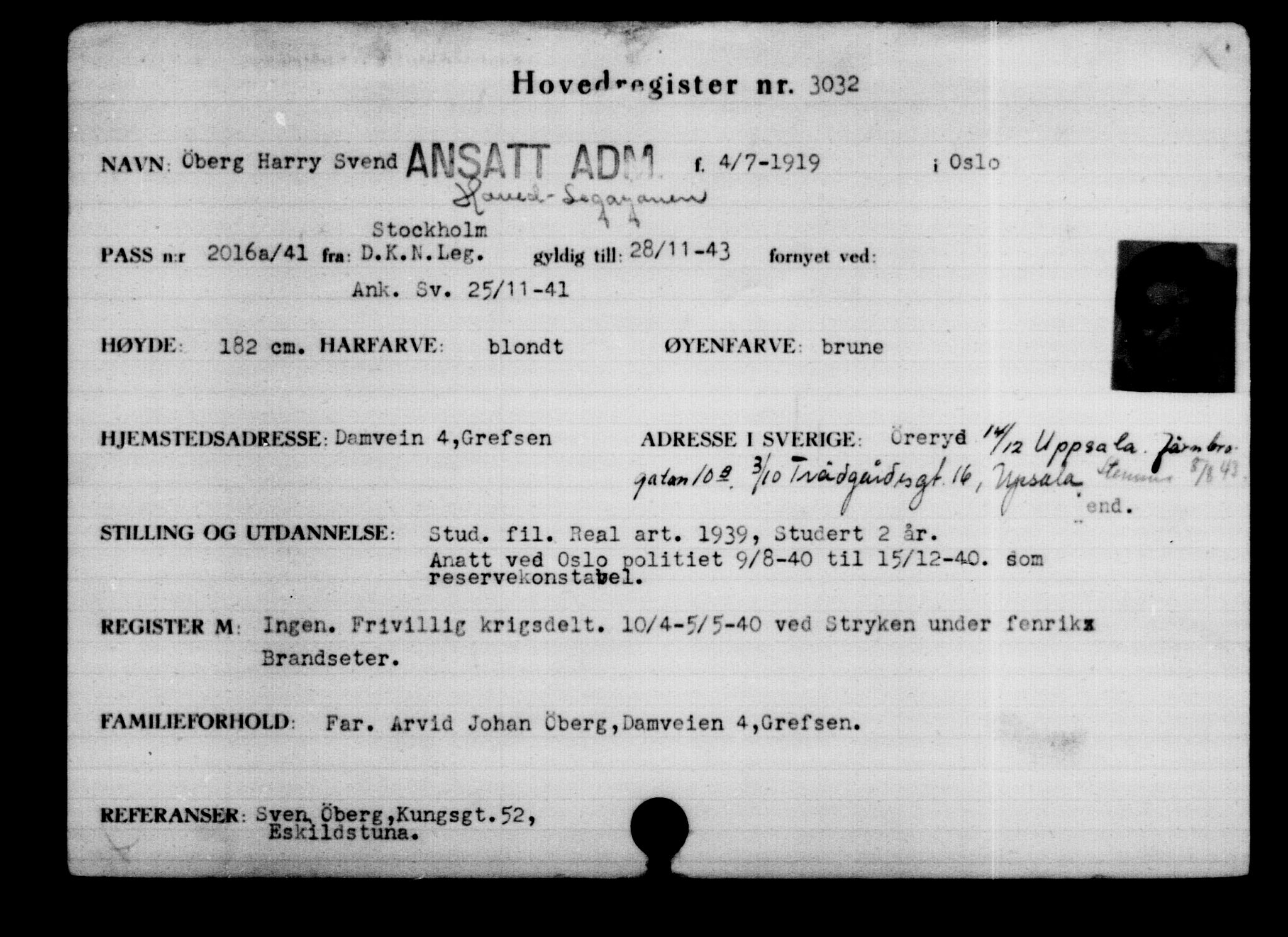 Utenriksstasjonene, Legasjonen i Stockholm, Flyktningkontoret, AV/RA-S-6753/V/Va/L0003: Kjesäterkartoteket, flyktninger med registreringsnr. 2001-3495, 1940-1945, s. 1453