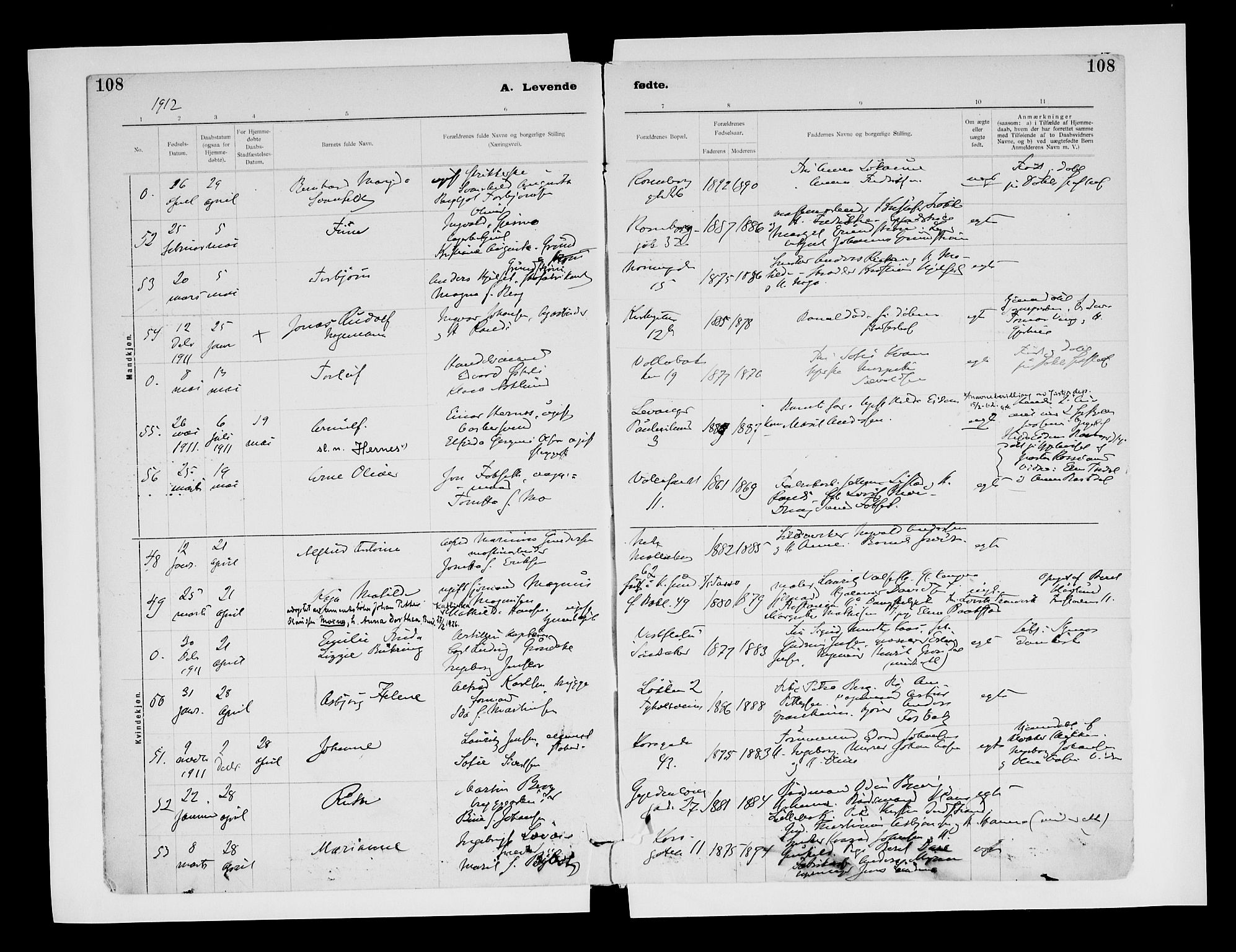 Ministerialprotokoller, klokkerbøker og fødselsregistre - Sør-Trøndelag, SAT/A-1456/604/L0203: Ministerialbok nr. 604A23, 1908-1916, s. 108