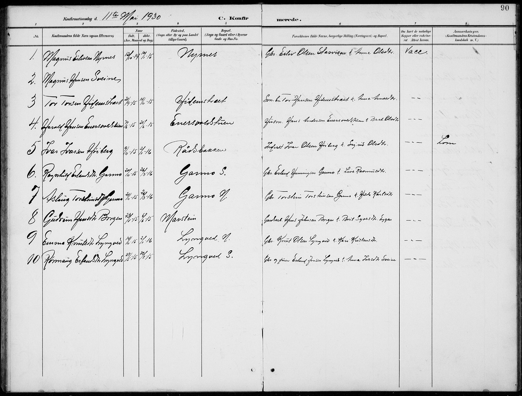 Lom prestekontor, AV/SAH-PREST-070/L/L0006: Klokkerbok nr. 6, 1901-1939, s. 90