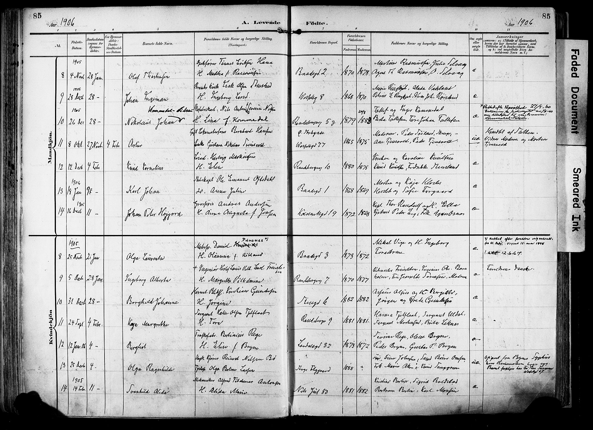 Domkirken sokneprestkontor, SAST/A-101812/001/30/30BA/L0033: Ministerialbok nr. A 32, 1903-1915, s. 85