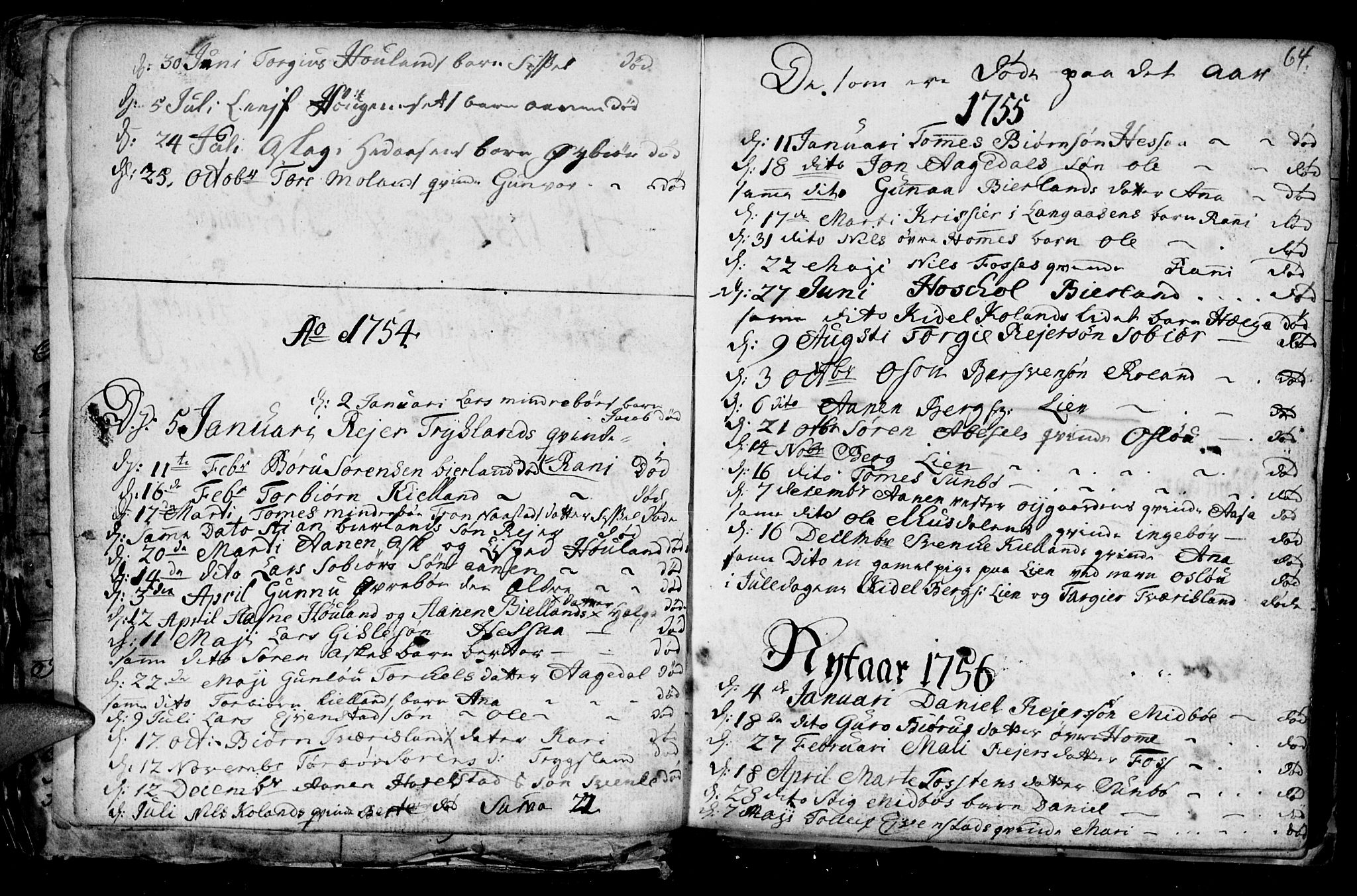 Bjelland sokneprestkontor, SAK/1111-0005/F/Fb/Fba/L0002: Klokkerbok nr. B 2, 1753-1792, s. 64