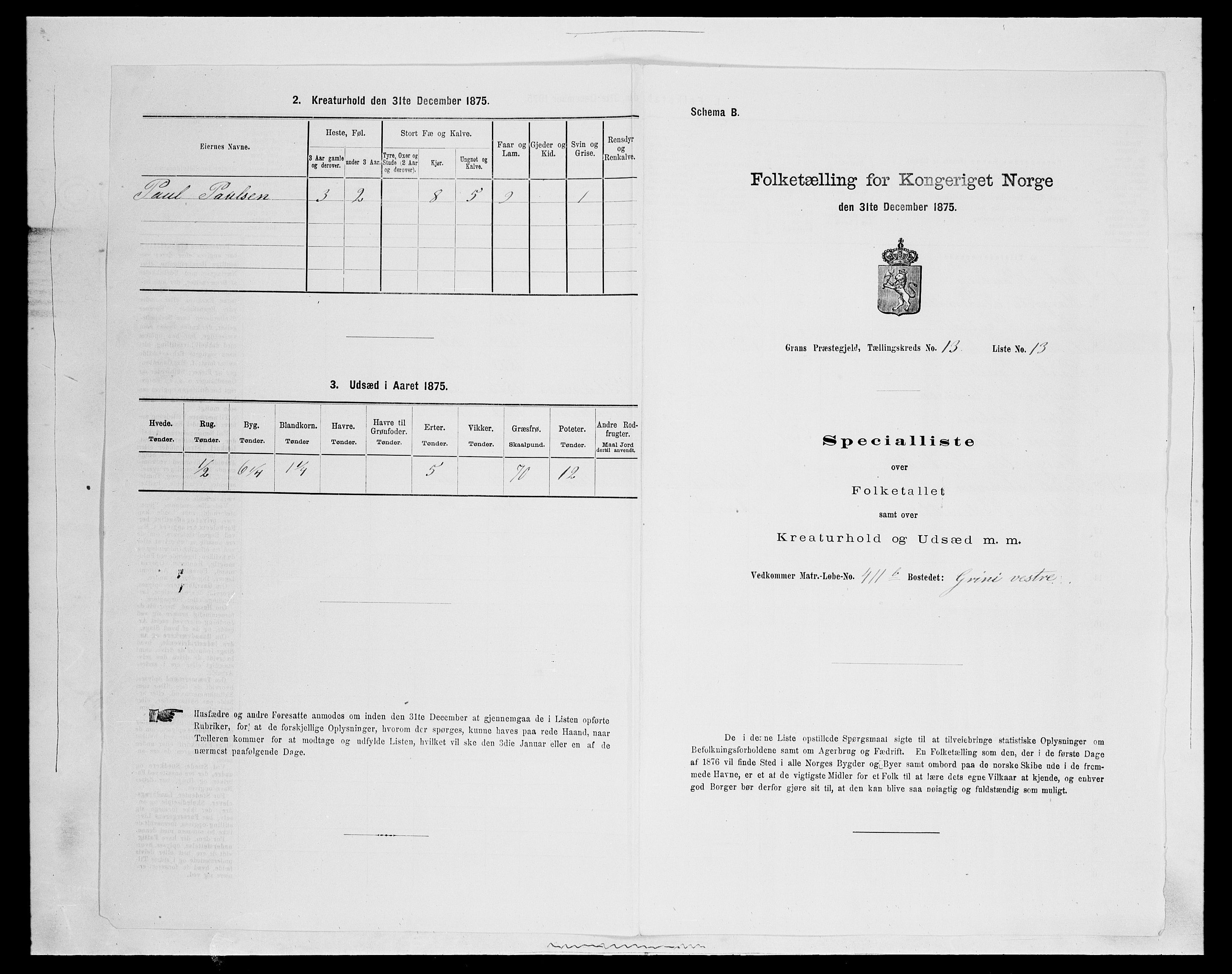 SAH, Folketelling 1875 for 0534P Gran prestegjeld, 1875, s. 2396