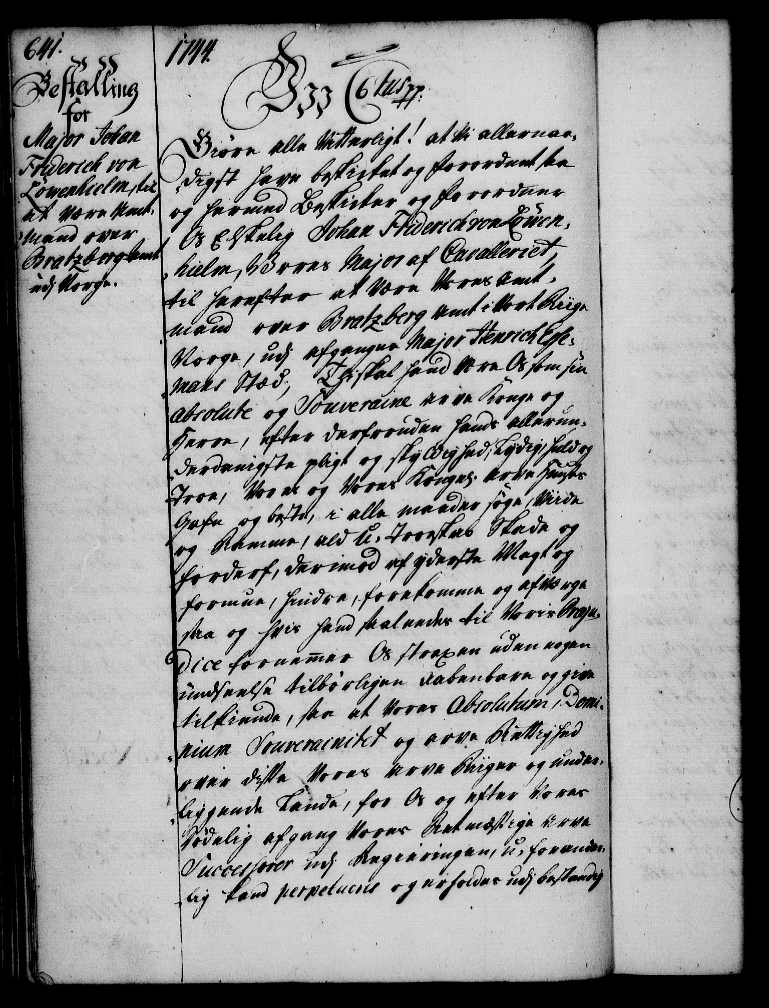 Rentekammeret, Kammerkanselliet, RA/EA-3111/G/Gg/Gge/L0002: Norsk bestallingsprotokoll med register (merket RK 53.26), 1730-1744, s. 641