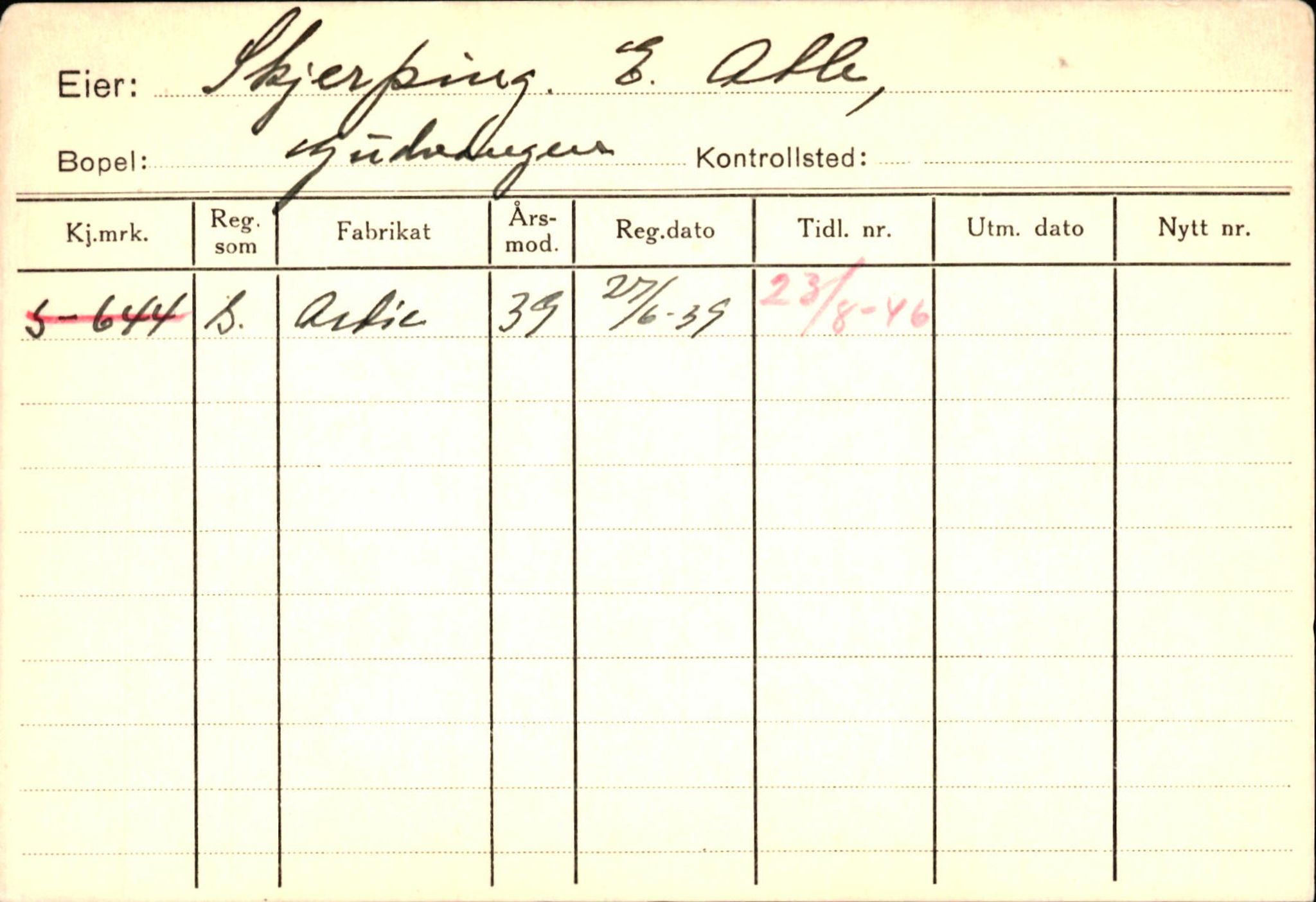 Statens vegvesen, Sogn og Fjordane vegkontor, SAB/A-5301/4/F/L0125: Eigarregister Sogndal V-Å. Aurland A-Å. Fjaler A-N, 1945-1975, s. 1024