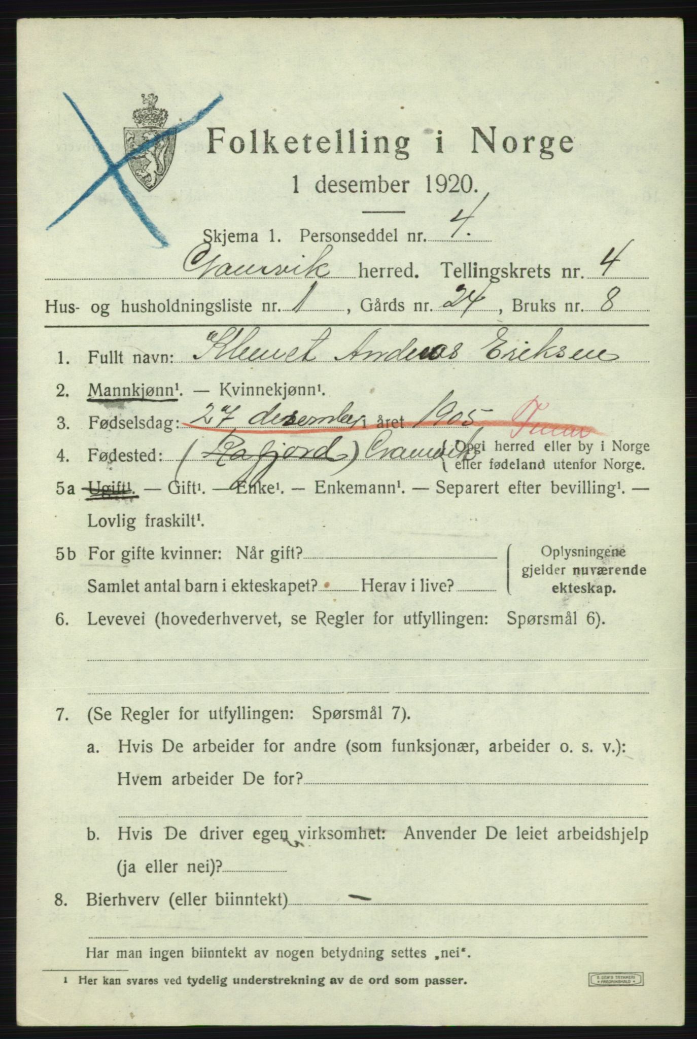 SATØ, Folketelling 1920 for 2023 Gamvik herred, 1920, s. 2984