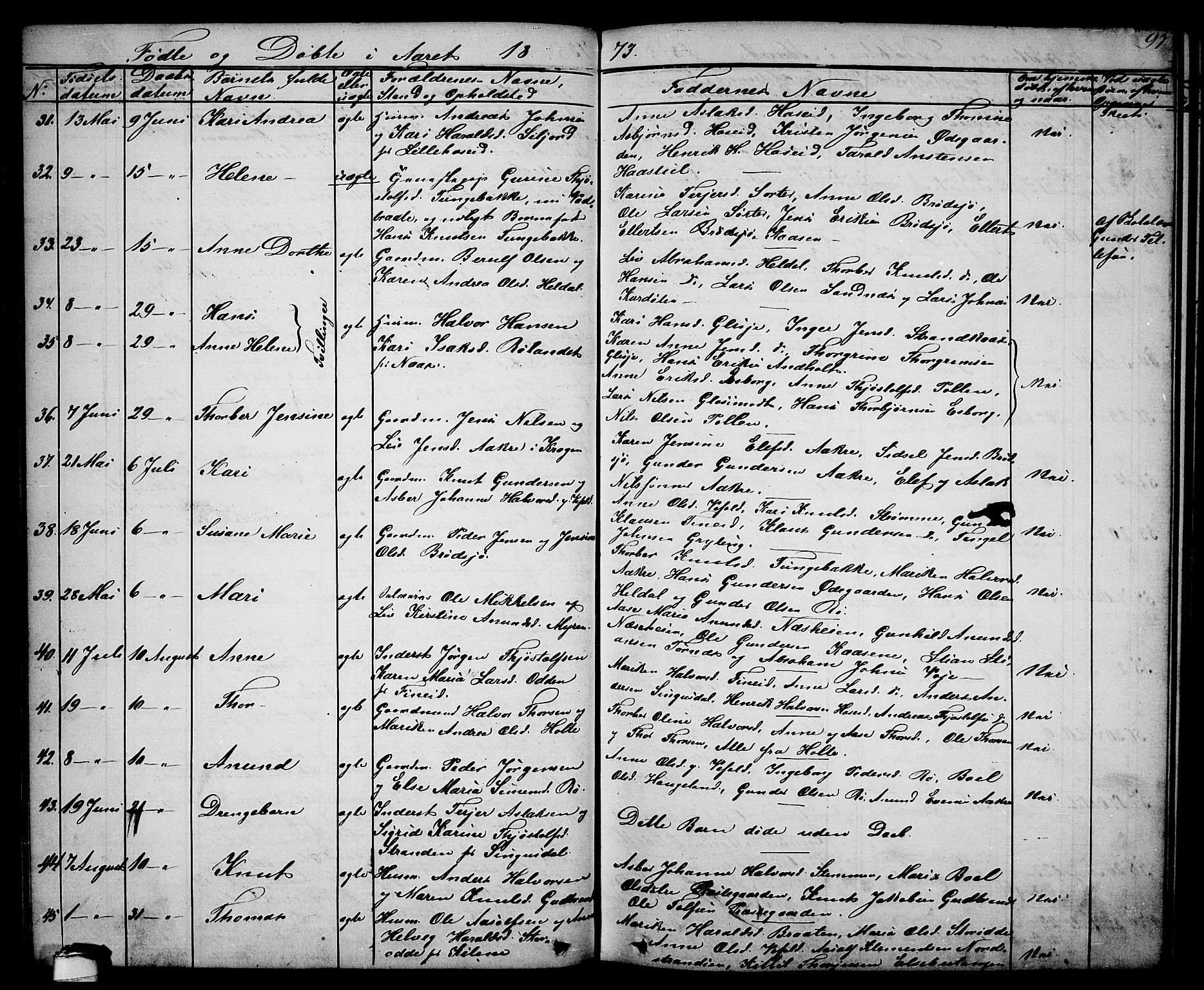Drangedal kirkebøker, AV/SAKO-A-258/G/Ga/L0002: Klokkerbok nr. I 2, 1856-1887, s. 97