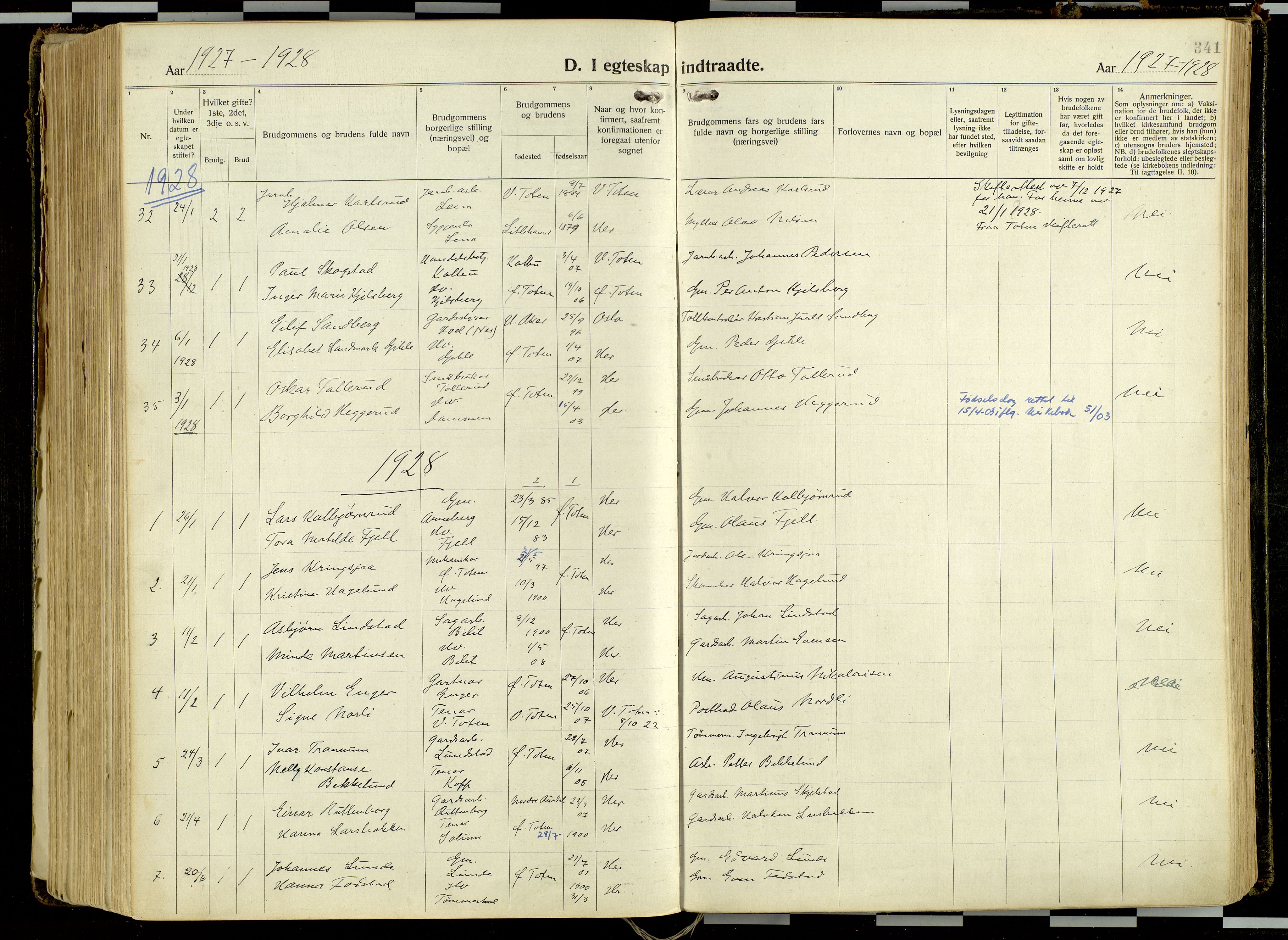 Østre Toten prestekontor, AV/SAH-PREST-104/H/Ha/Haa/L0011: Ministerialbok nr. 11, 1921-1935, s. 341