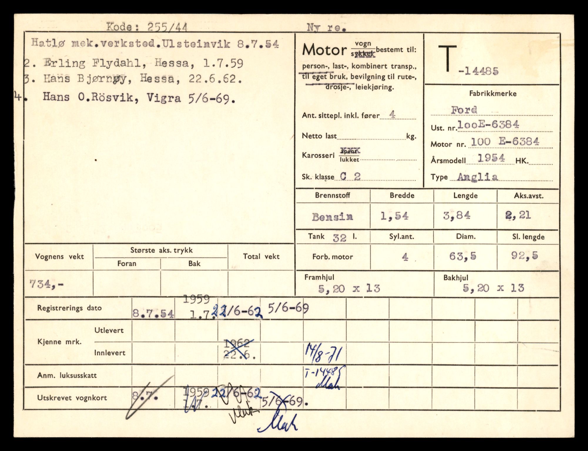 Møre og Romsdal vegkontor - Ålesund trafikkstasjon, AV/SAT-A-4099/F/Fe/L0046: Registreringskort for kjøretøy T 14445 - T 14579, 1927-1998