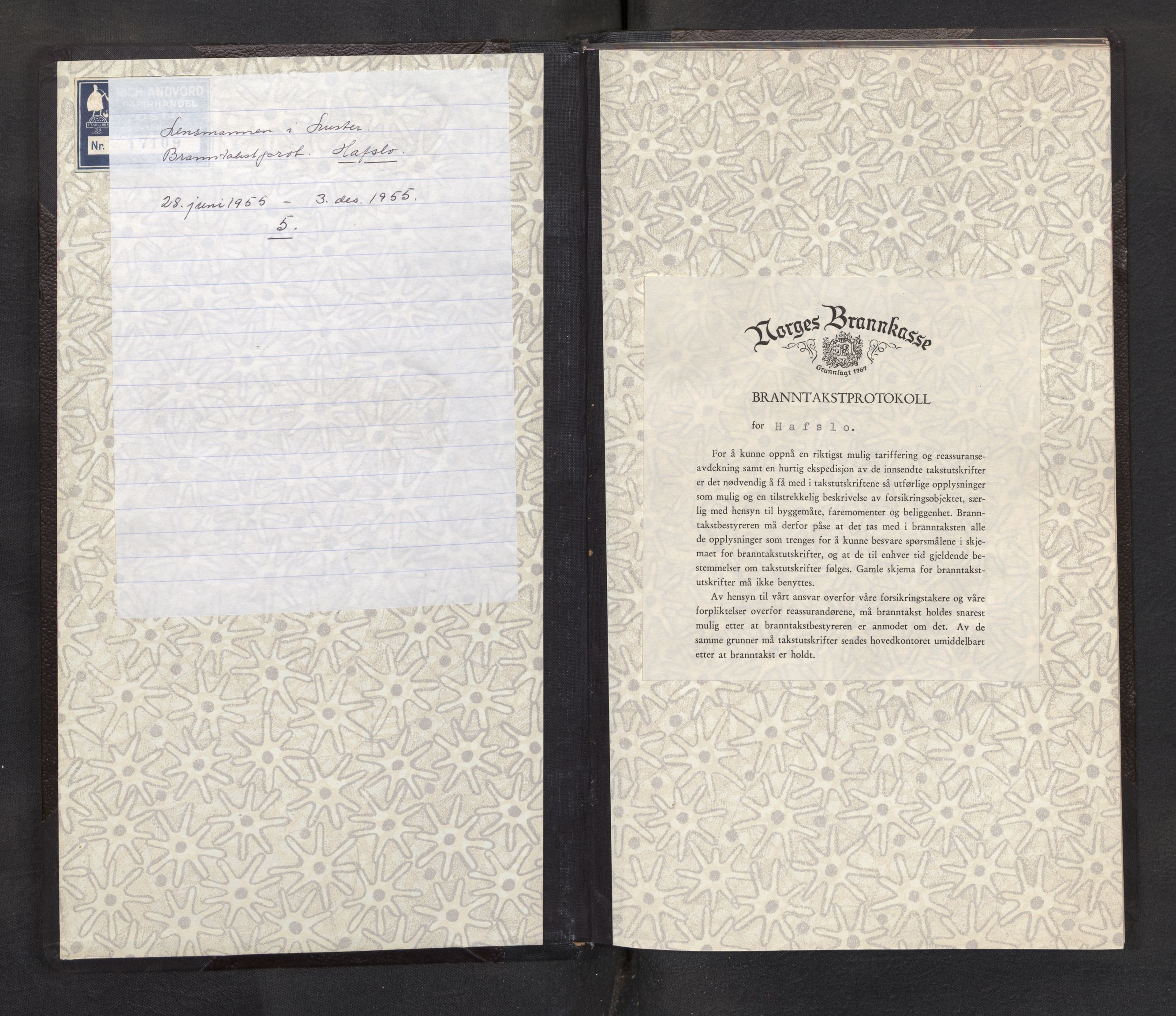 Lensmannen i Hafslo, AV/SAB-A-28001/0012/L0005: Branntakstprotokoll, 1955