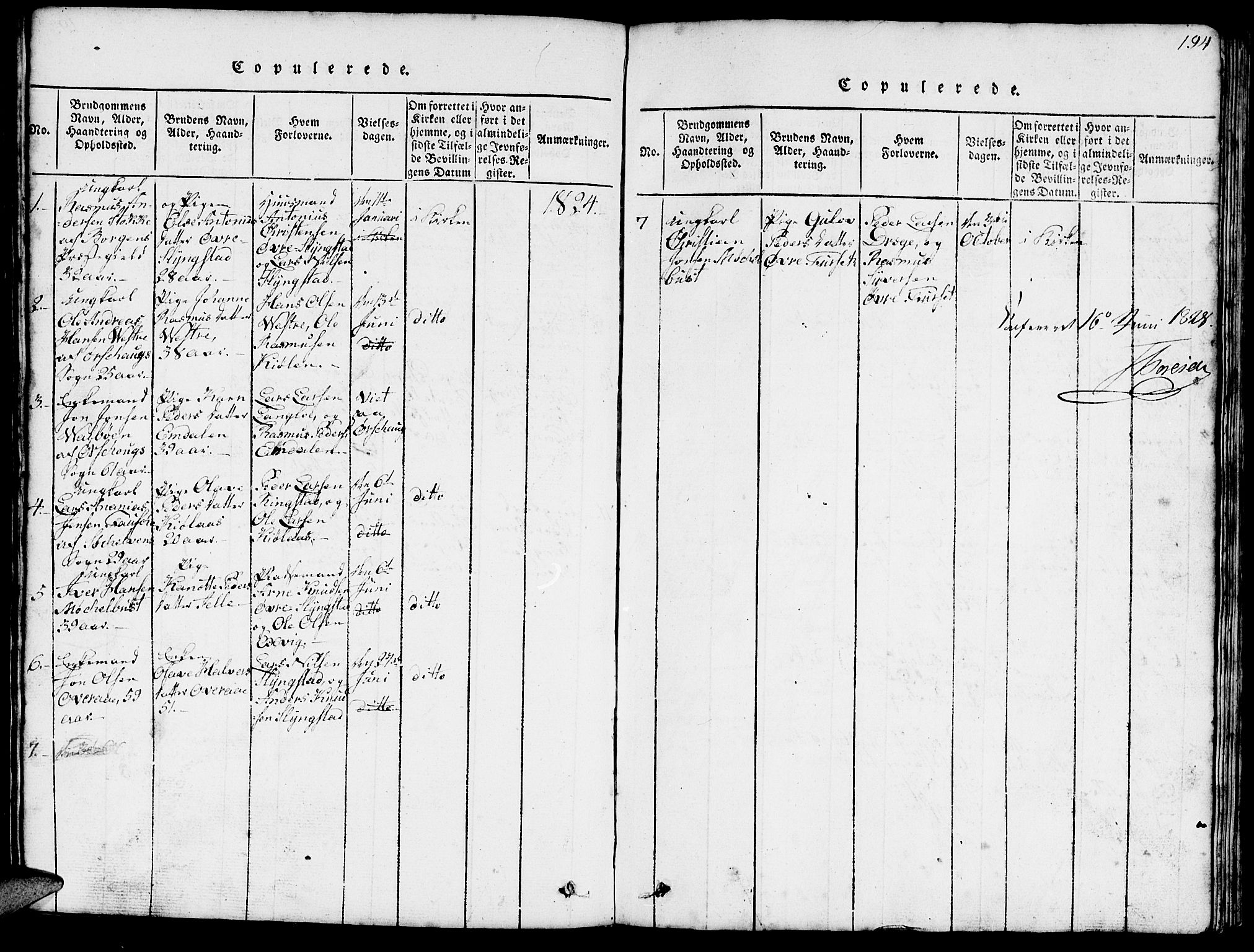 Ministerialprotokoller, klokkerbøker og fødselsregistre - Møre og Romsdal, SAT/A-1454/520/L0289: Klokkerbok nr. 520C01, 1817-1837, s. 194