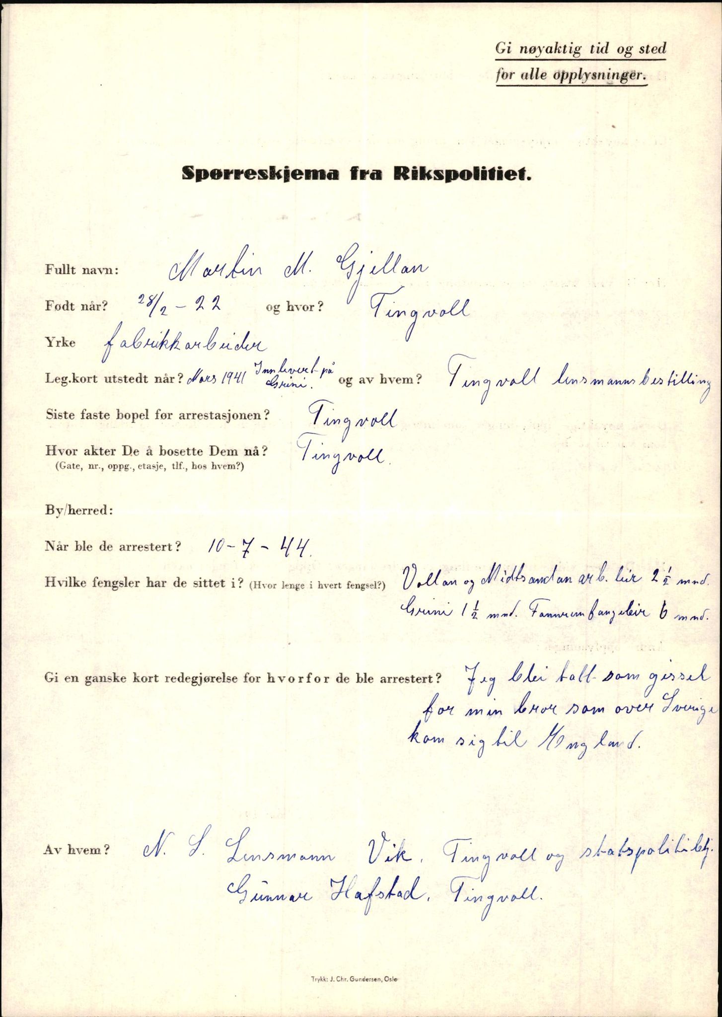 Rikspolitisjefen, AV/RA-S-1560/L/L0005: Gidske, Peder Martin -  Hansell, Georg, 1940-1945, s. 41