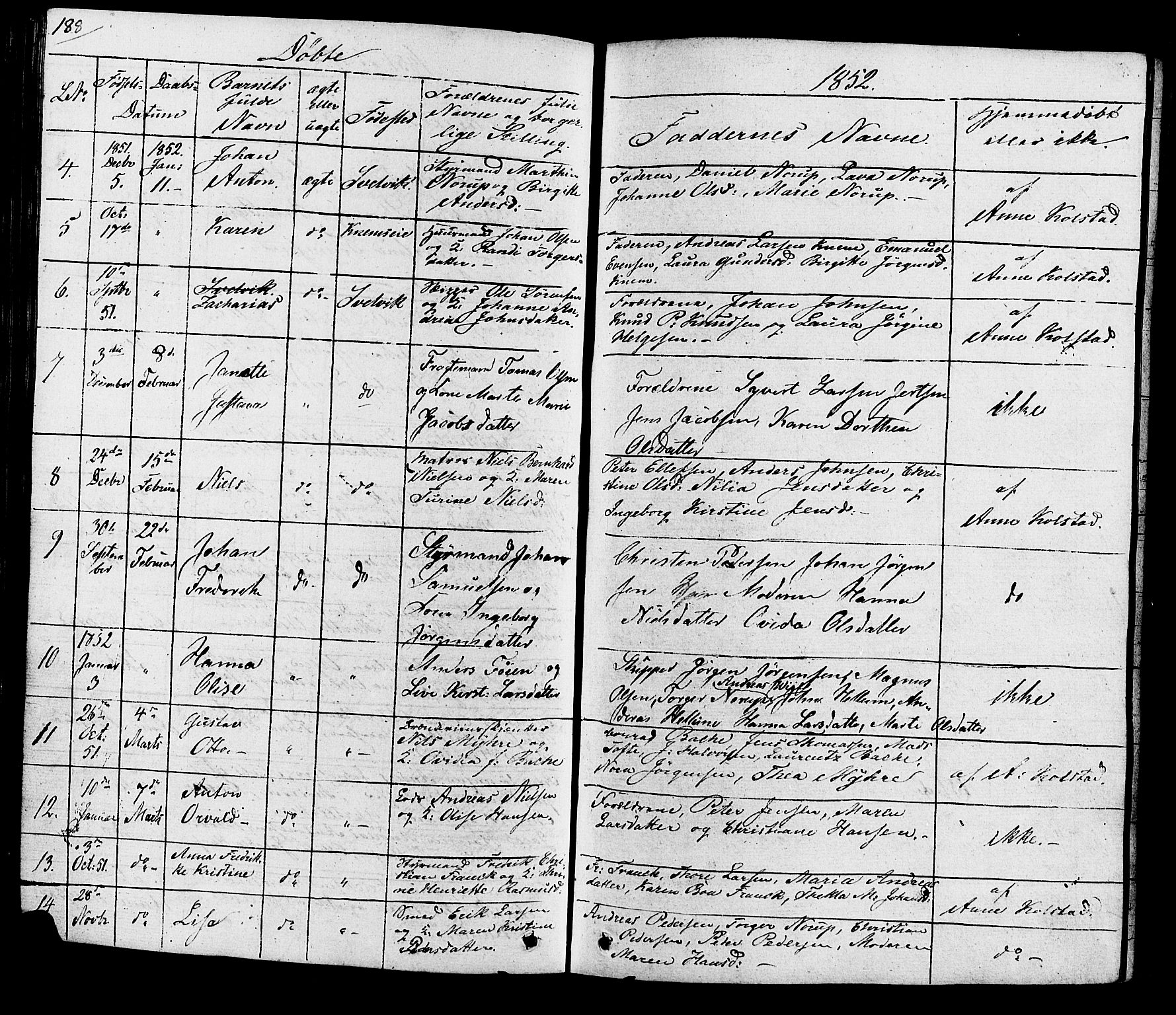 Hurum kirkebøker, AV/SAKO-A-229/G/Ga/L0002: Klokkerbok nr. I 2, 1827-1857, s. 188