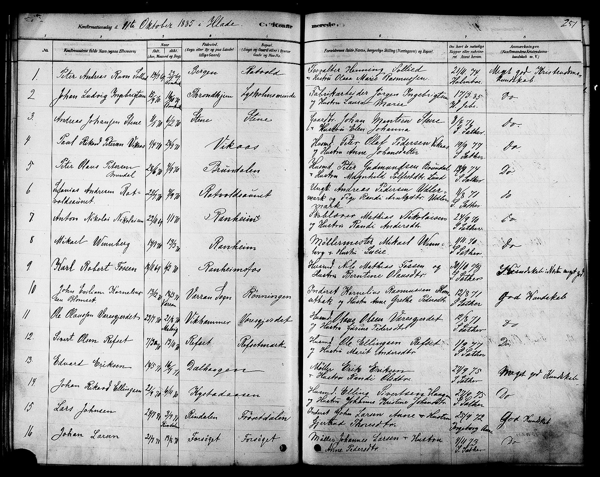 Ministerialprotokoller, klokkerbøker og fødselsregistre - Sør-Trøndelag, SAT/A-1456/606/L0294: Ministerialbok nr. 606A09, 1878-1886, s. 251