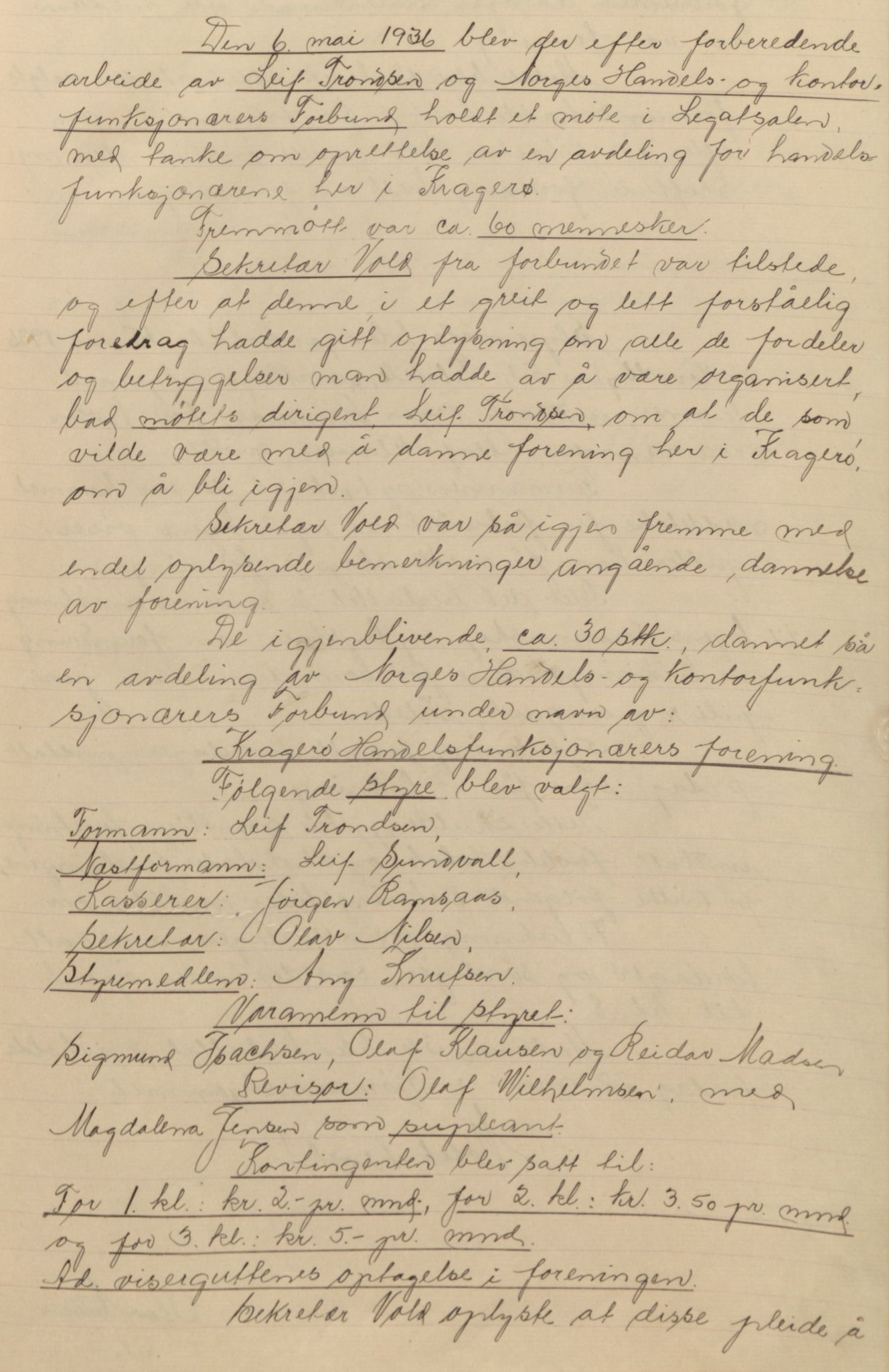 Kragerø handel og kontor, avdeling 167 av Handel og kontor, AAT/AAT-815024/A/L0001: Møtebok for Kragerø handelfunksjonærers forening, 1936