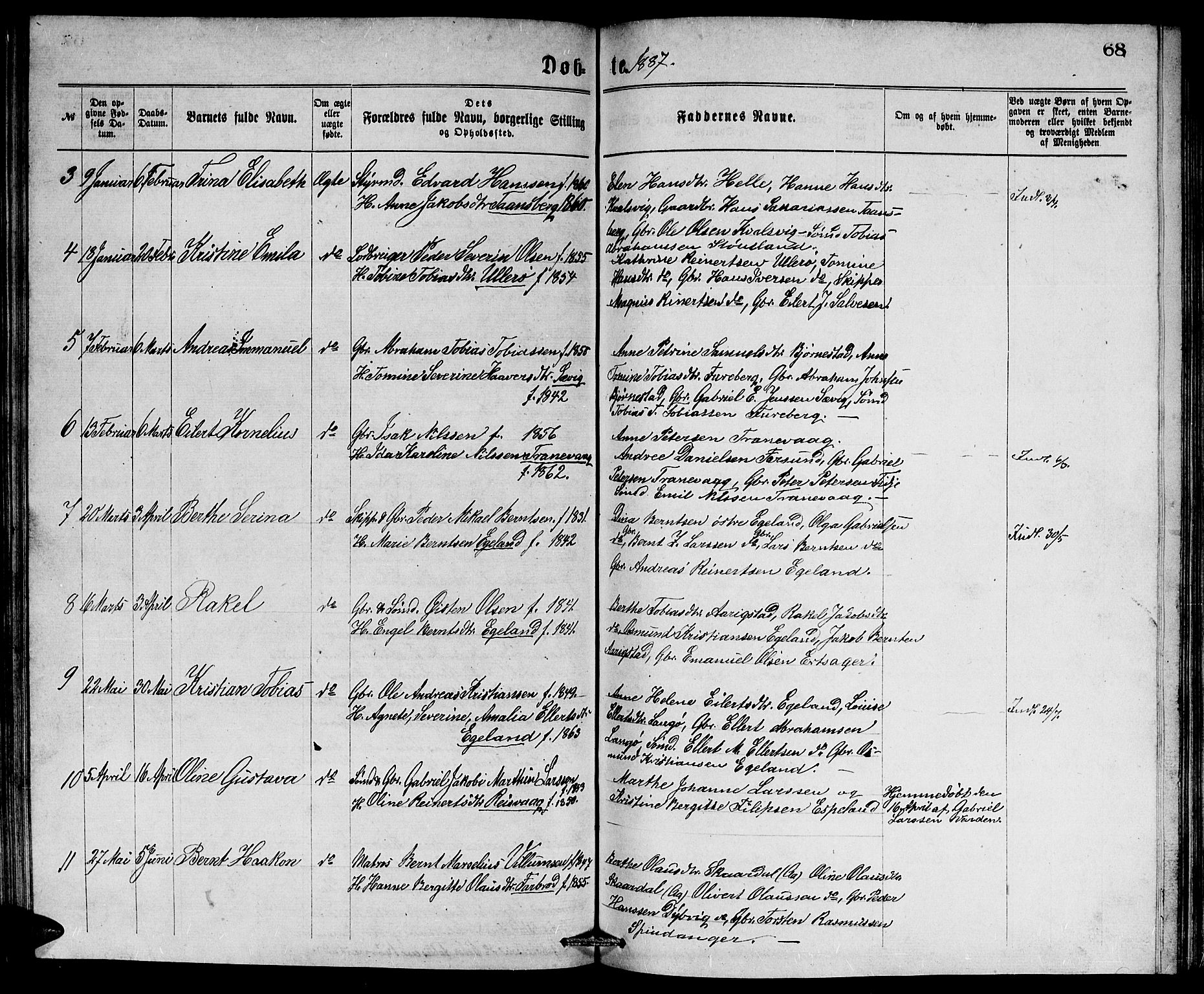 Herad sokneprestkontor, AV/SAK-1111-0018/F/Fb/Fbb/L0003: Klokkerbok nr. B 3, 1872-1889, s. 68