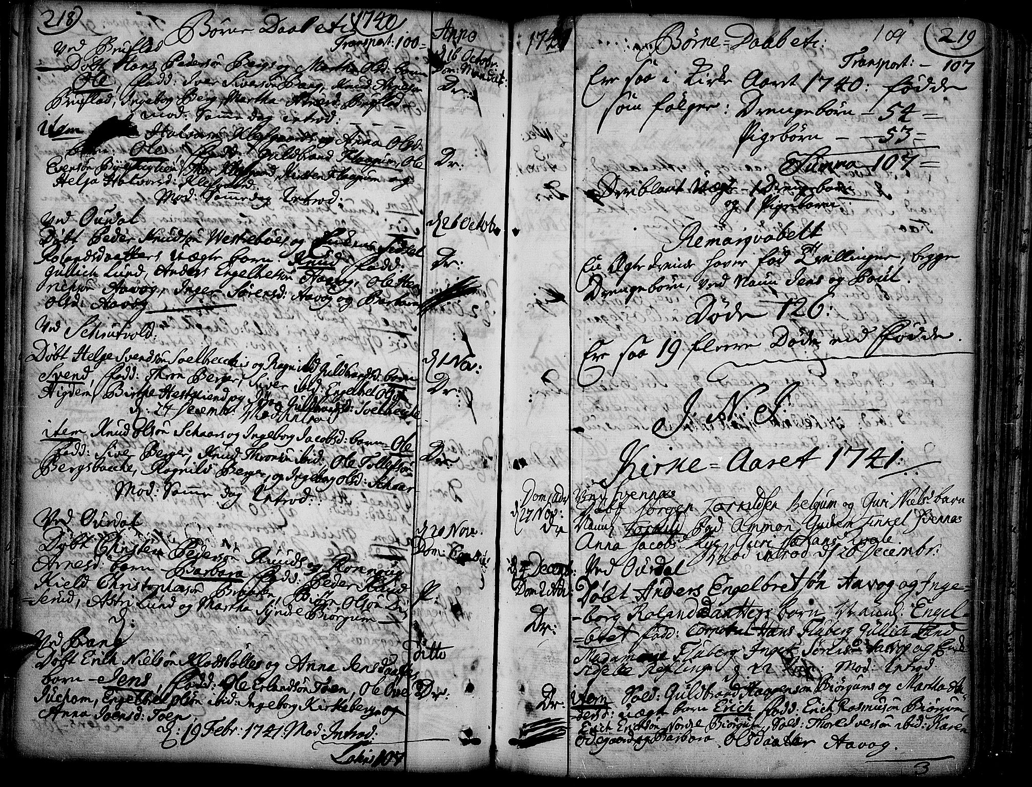 Aurdal prestekontor, AV/SAH-PREST-126/H/Ha/Haa/L0004: Ministerialbok nr. 4, 1730-1762, s. 218-219