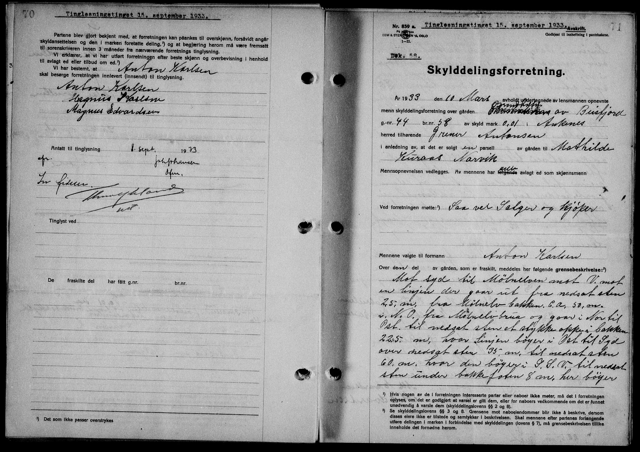 Steigen og Ofoten sorenskriveri, AV/SAT-A-0030/1/2/2C/L0023/0002: Pantebok nr. 26-II og 27, 1933-1934, Tingl.dato: 15.09.1933