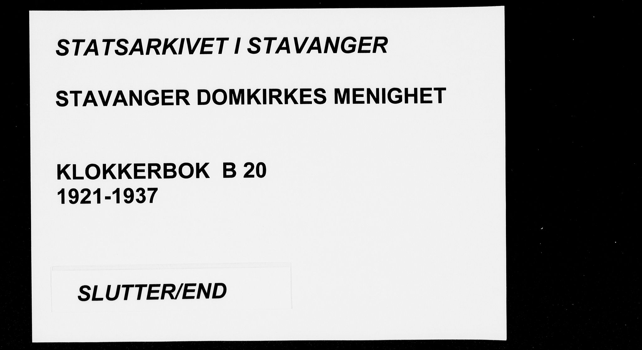 Domkirken sokneprestkontor, SAST/A-101812/001/30/30BB/L0020: Klokkerbok nr. B 20, 1921-1937