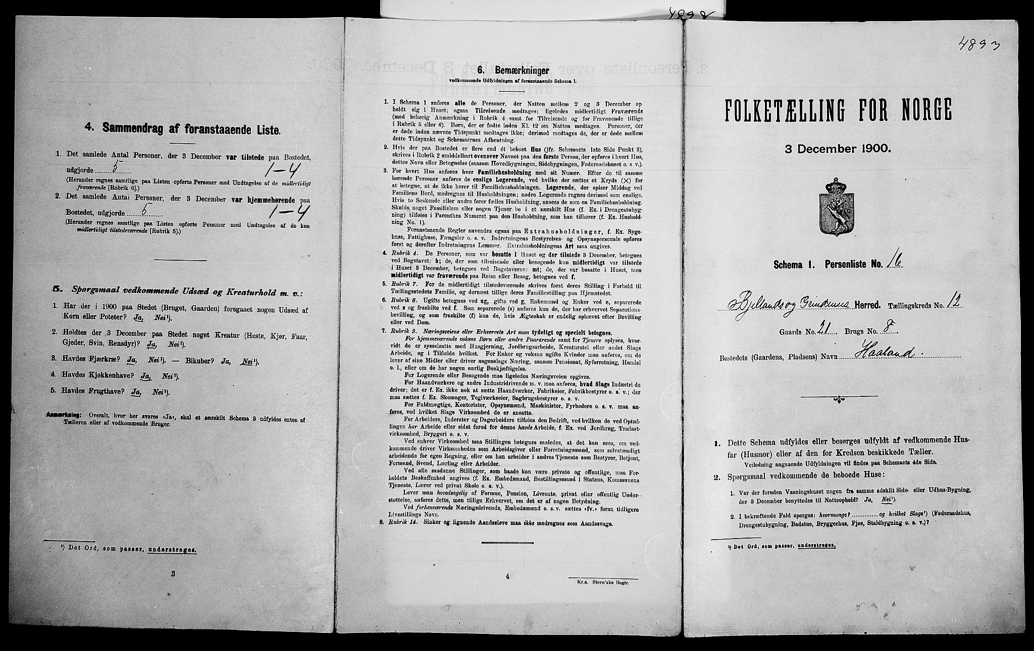SAK, Folketelling 1900 for 1024 Bjelland og Grindheim herred, 1900, s. 640