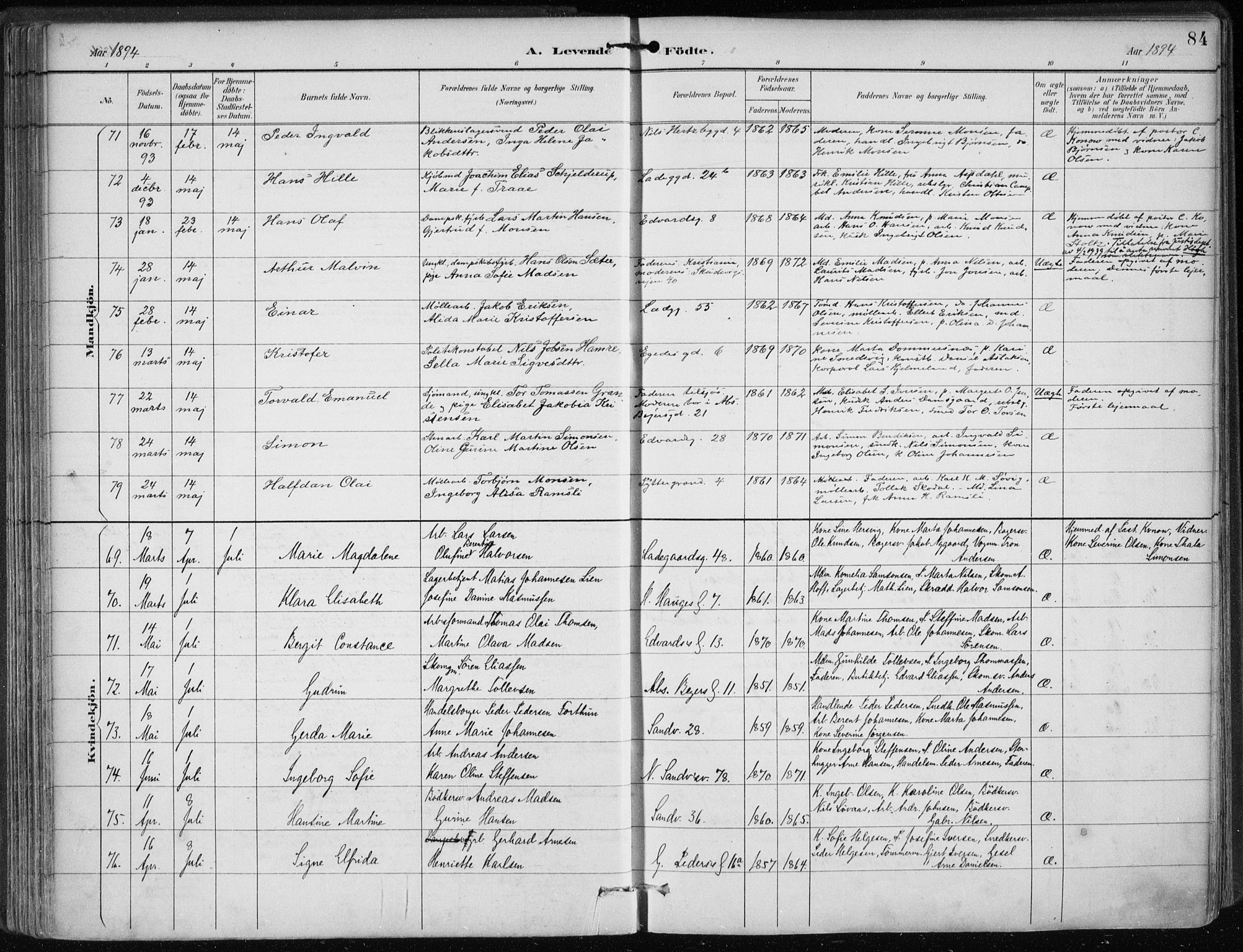 Sandviken Sokneprestembete, AV/SAB-A-77601/H/Ha/L0005: Ministerialbok nr. B 2, 1891-1901, s. 84