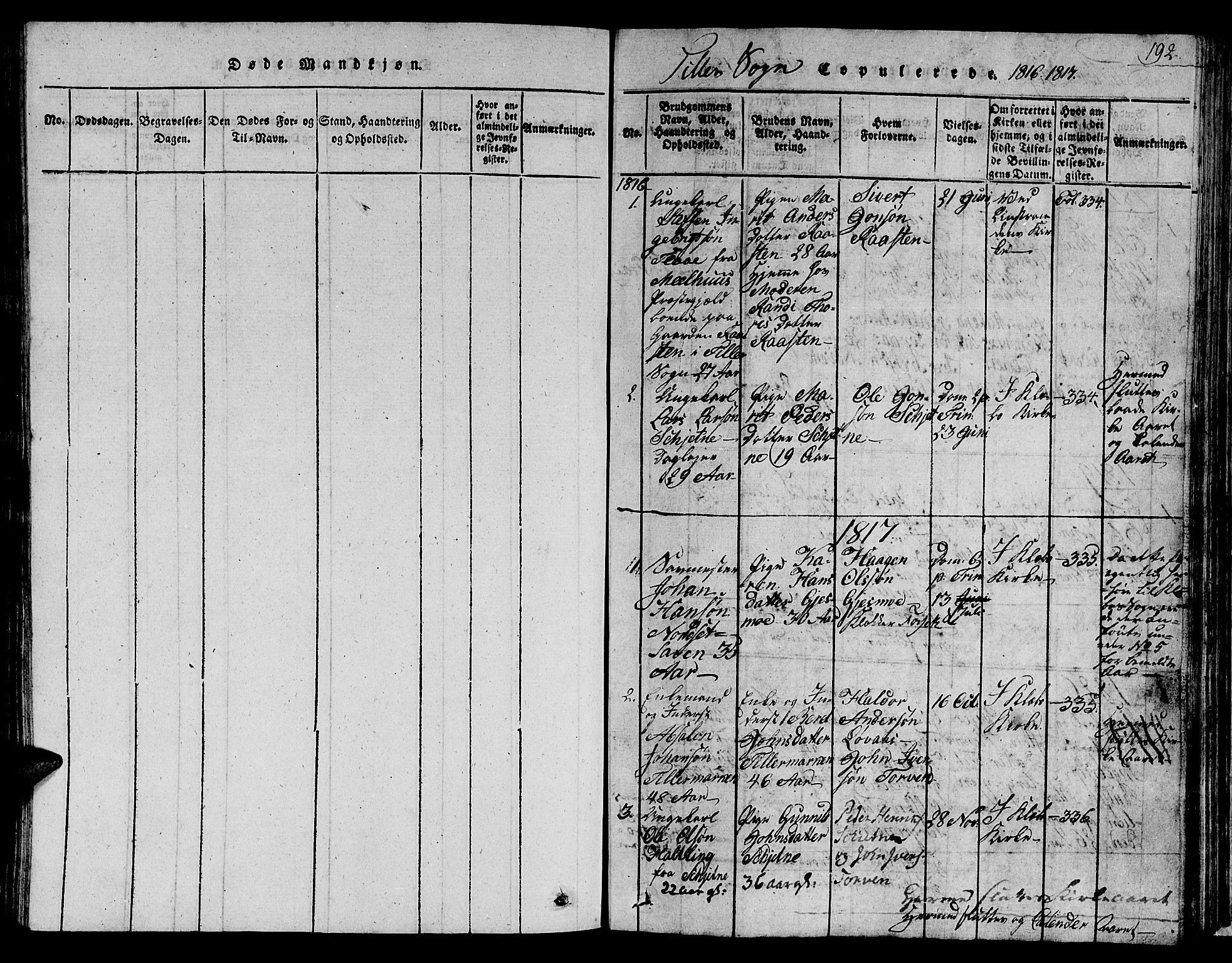 Ministerialprotokoller, klokkerbøker og fødselsregistre - Sør-Trøndelag, AV/SAT-A-1456/621/L0458: Klokkerbok nr. 621C01, 1816-1865, s. 192