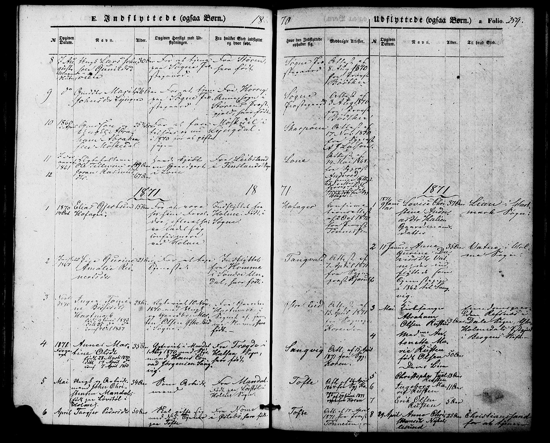 Søgne sokneprestkontor, SAK/1111-0037/F/Fa/Fab/L0011: Ministerialbok nr. A 11, 1869-1879, s. 259