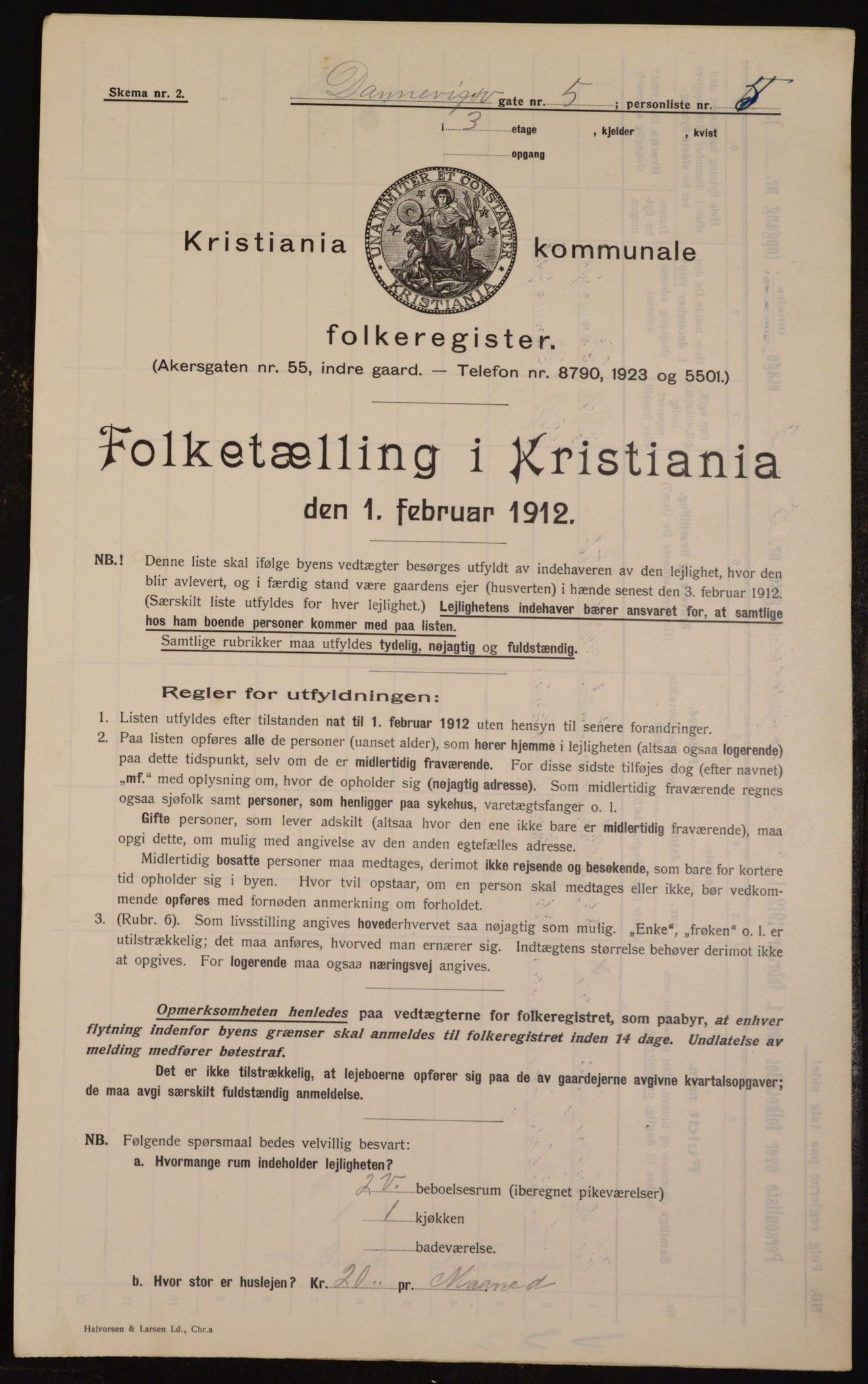 OBA, Kommunal folketelling 1.2.1912 for Kristiania, 1912, s. 14991