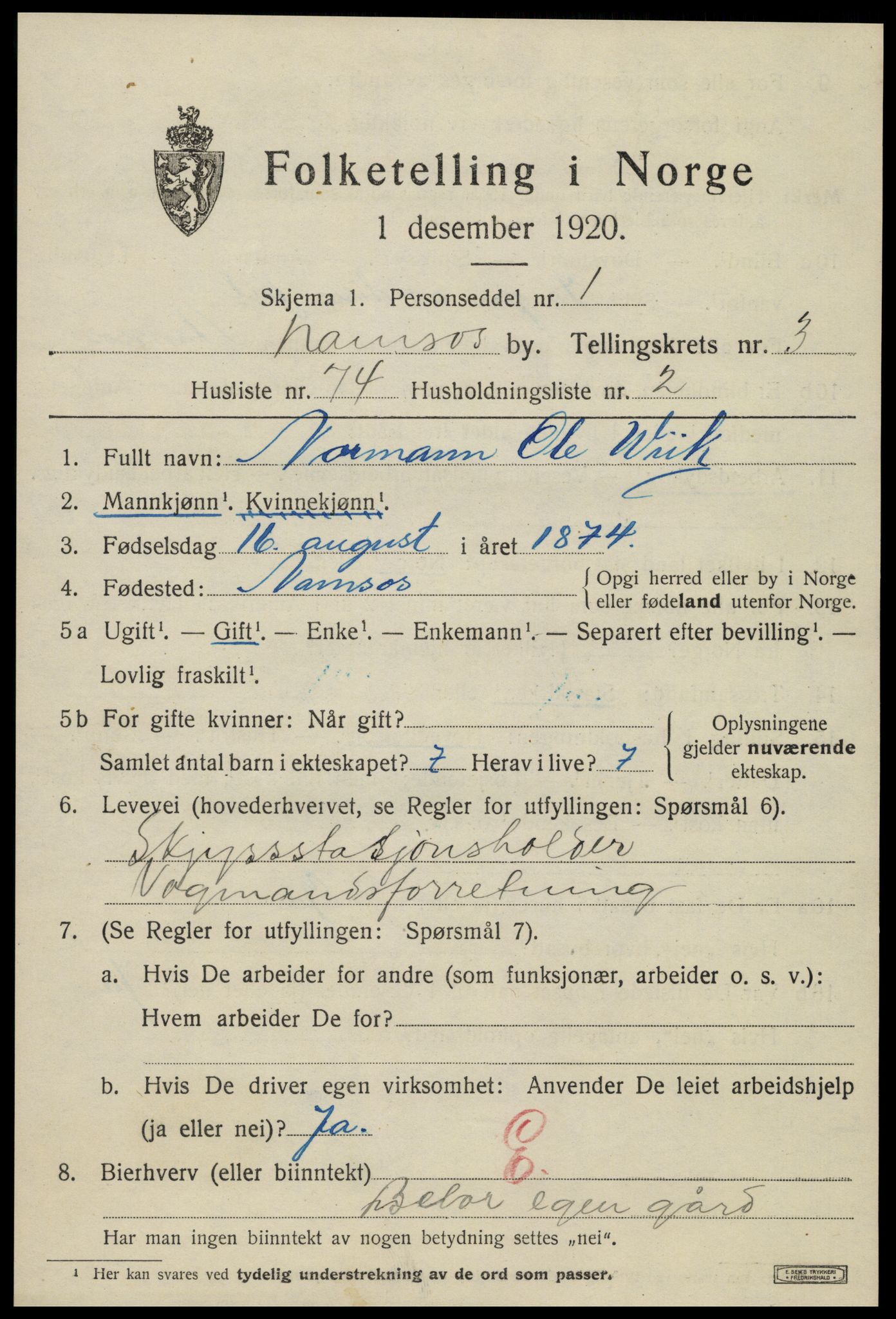 SAT, Folketelling 1920 for 1703 Namsos ladested, 1920, s. 4797