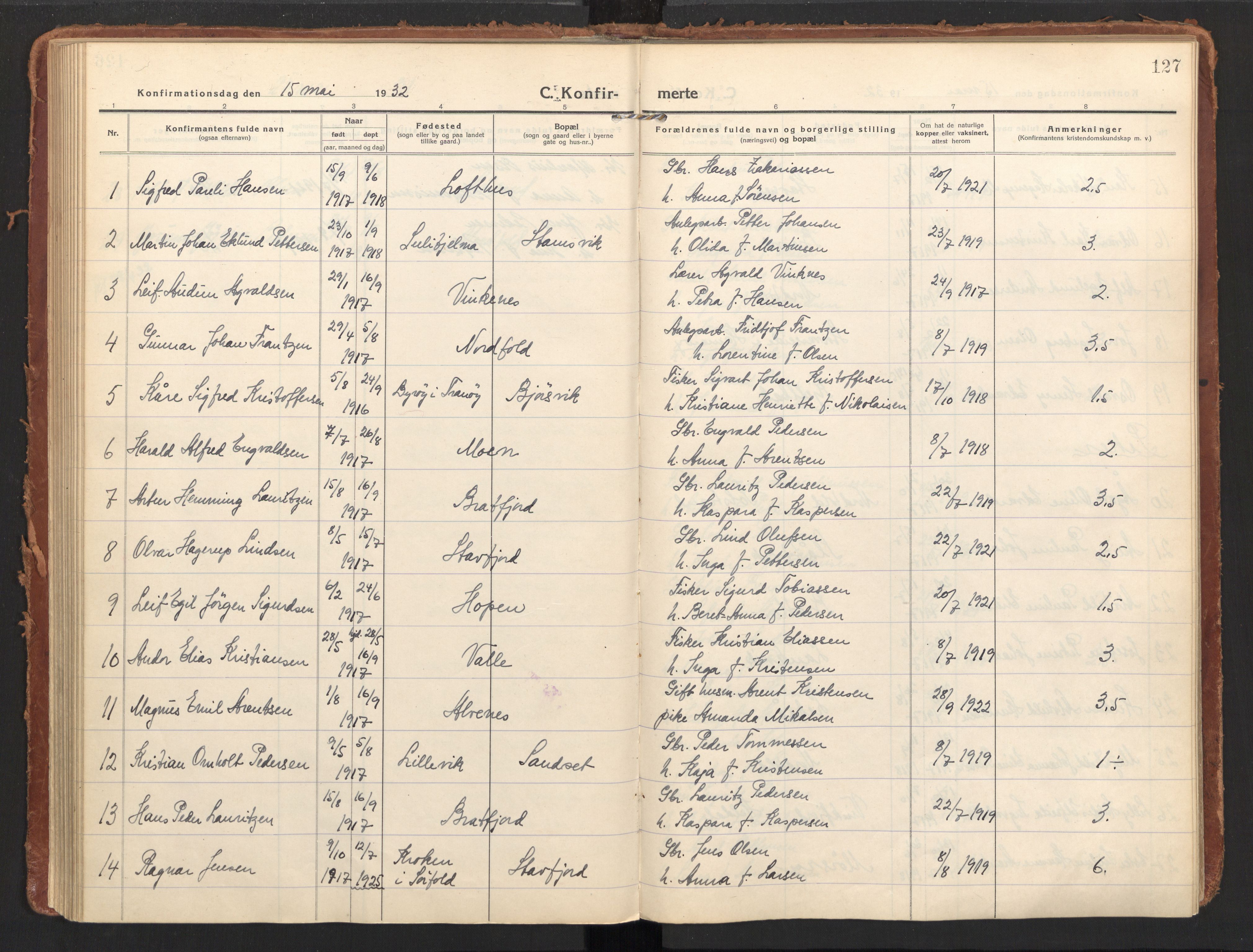 Ministerialprotokoller, klokkerbøker og fødselsregistre - Nordland, AV/SAT-A-1459/858/L0833: Ministerialbok nr. 858A03, 1916-1934, s. 127