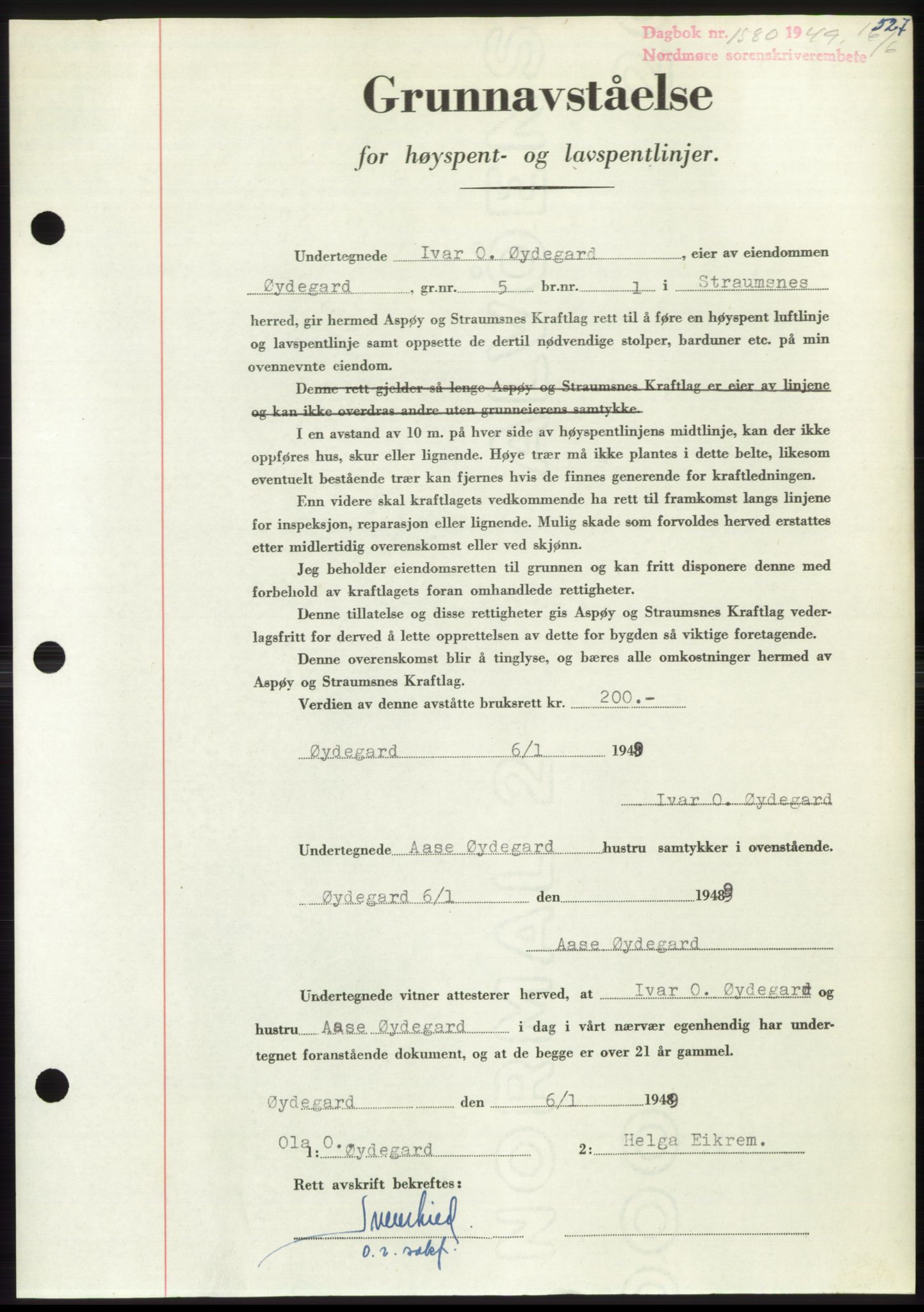 Nordmøre sorenskriveri, AV/SAT-A-4132/1/2/2Ca: Pantebok nr. B101, 1949-1949, Dagboknr: 1580/1949