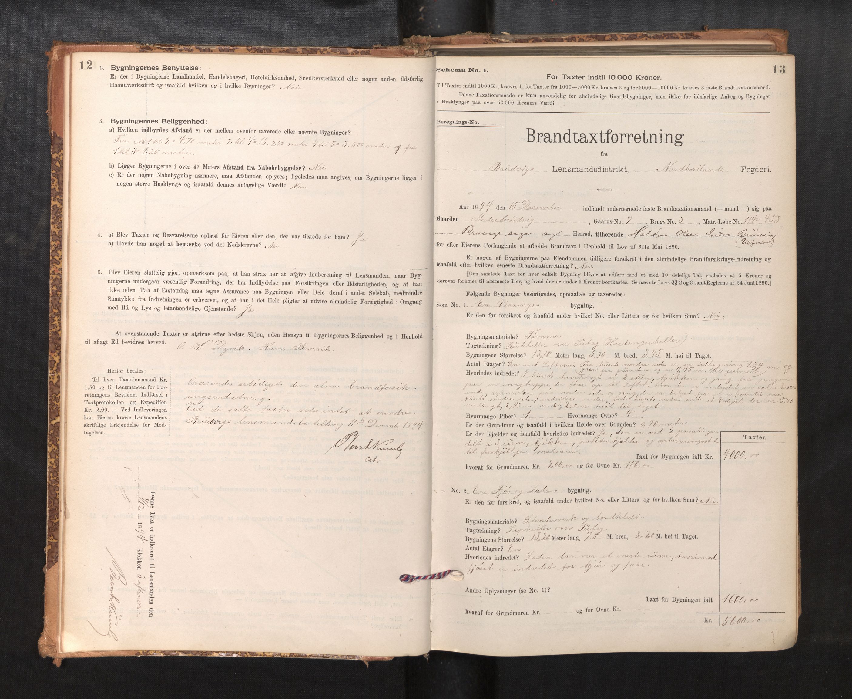 Lensmannen i Bruvik, AV/SAB-A-31301/0012/L0006: Branntakstprotokoll, skjematakst, 1894-1906, s. 12-13