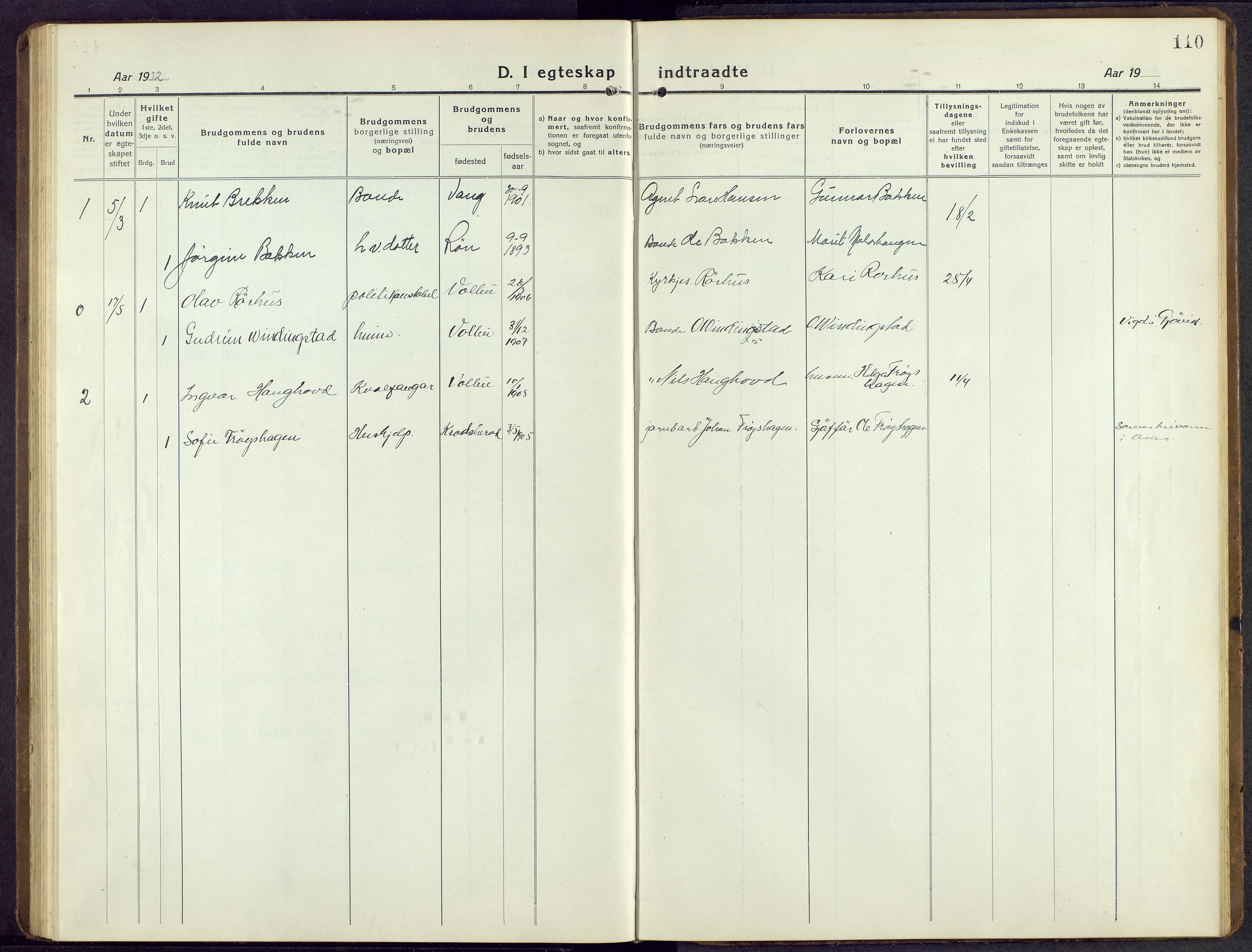 Øystre Slidre prestekontor, AV/SAH-PREST-138/H/Ha/Hab/L0009: Klokkerbok nr. 9, 1917-1952, s. 110