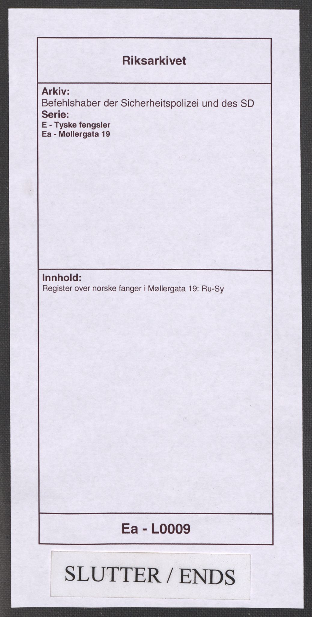 Befehlshaber der Sicherheitspolizei und des SD, RA/RAFA-5969/E/Ea/Eaa/L0009: Register over norske fanger i Møllergata 19: Ru-Sy, 1940-1945, s. 1692