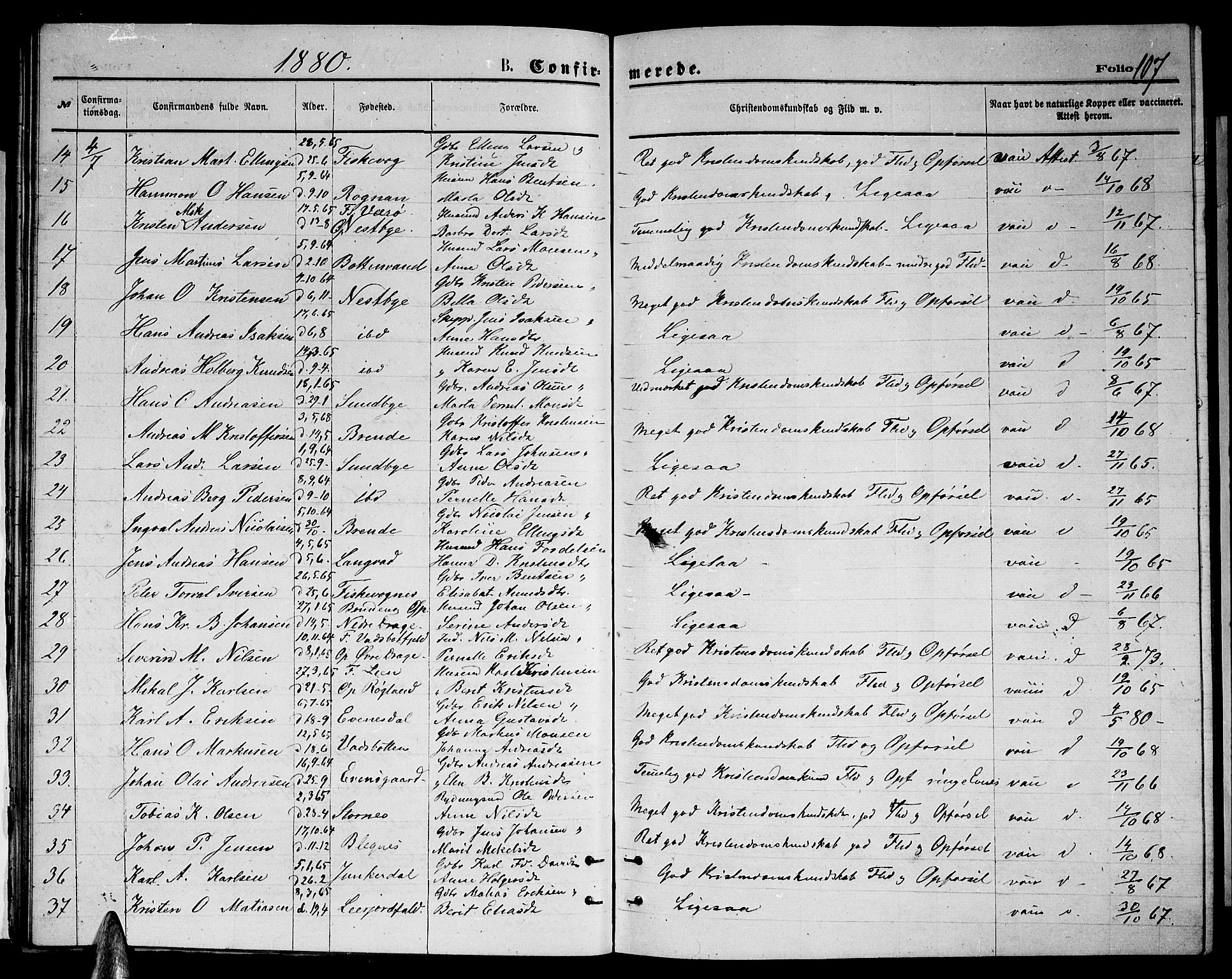 Ministerialprotokoller, klokkerbøker og fødselsregistre - Nordland, AV/SAT-A-1459/847/L0679: Klokkerbok nr. 847C07, 1870-1888, s. 107