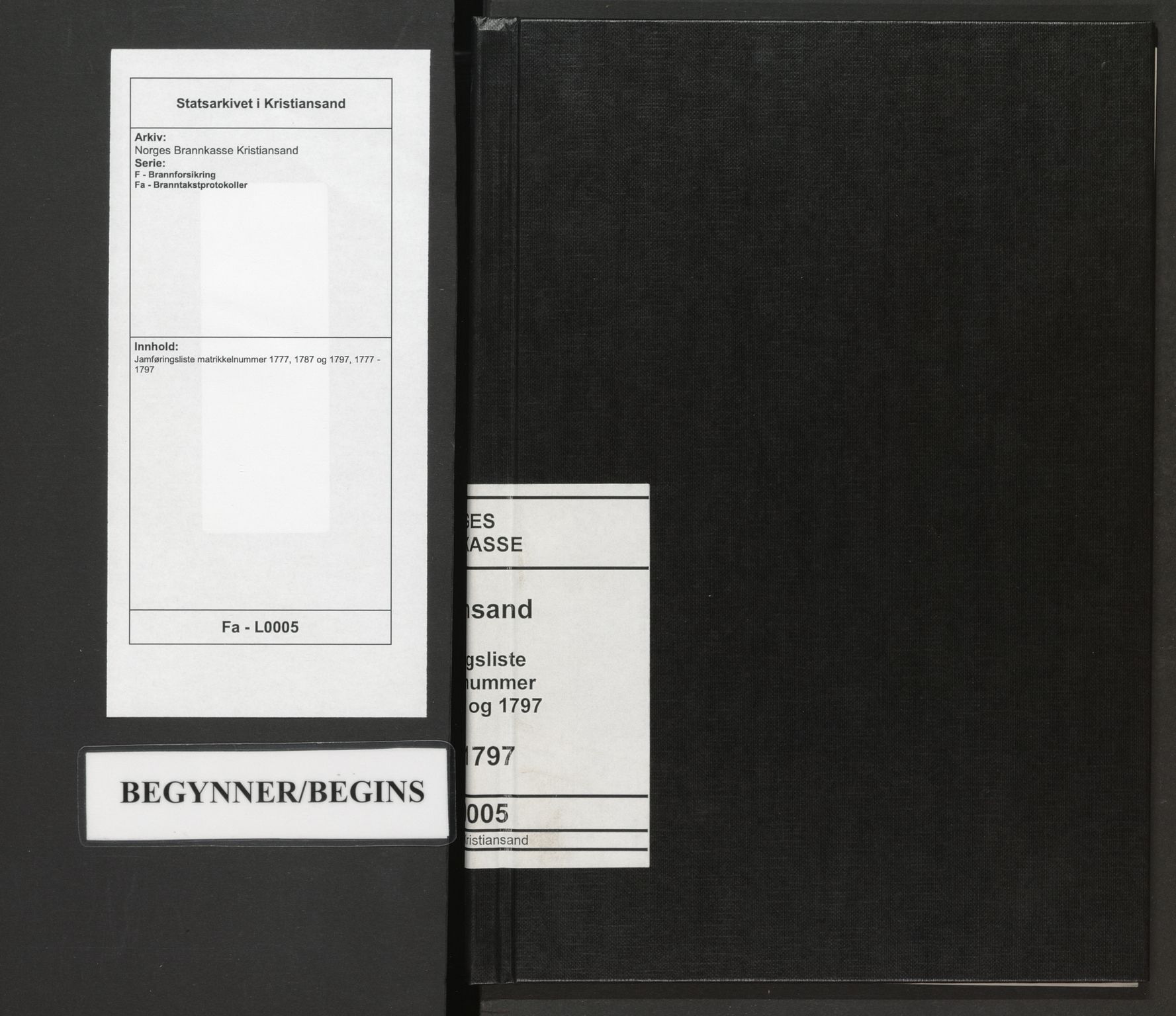 Norges Brannkasse Kristiansand, SAK/2241-0030/F/Fa/L0005: Jamføringsliste matrikkelnummer 1777, 1787 og 1797, 1777-1797