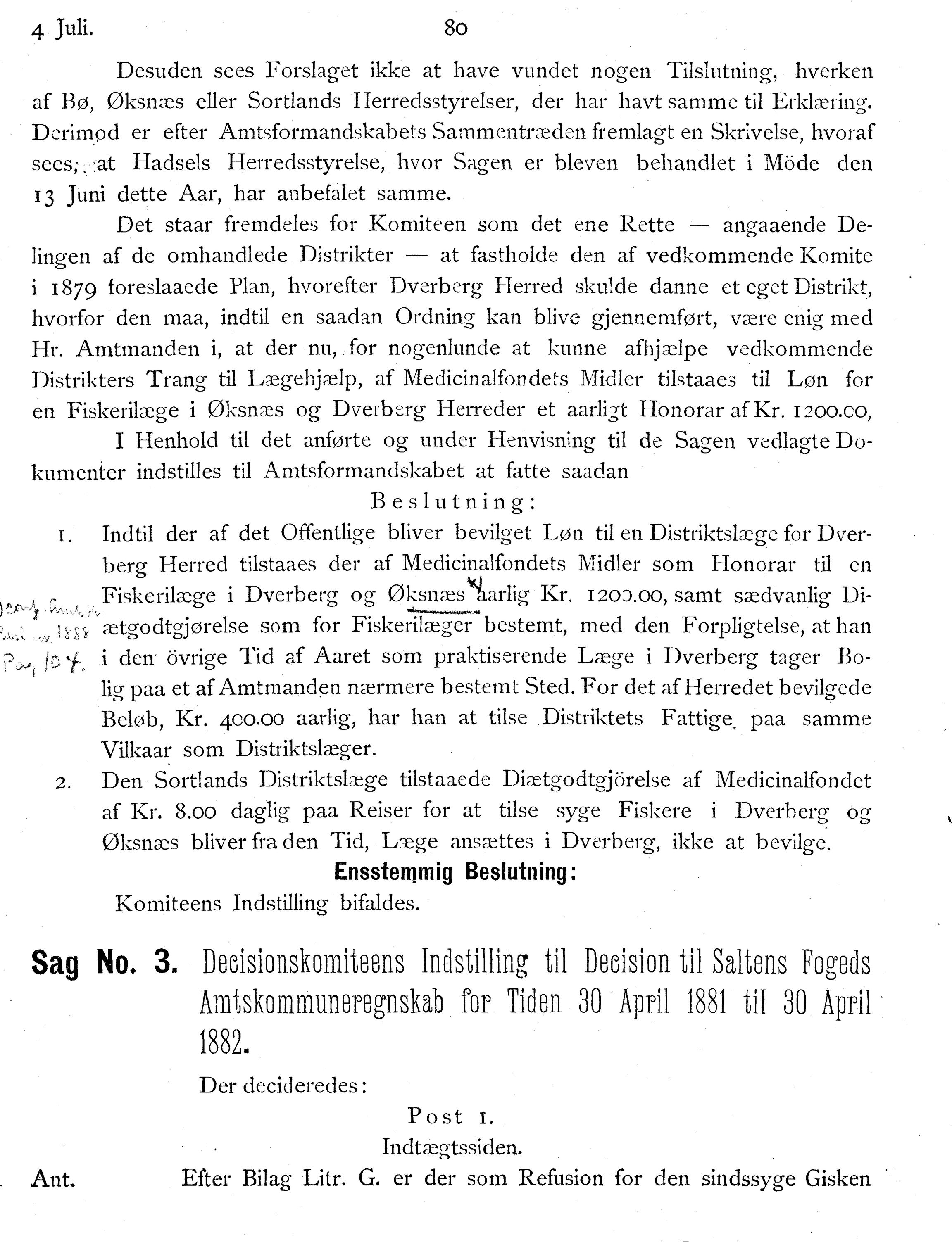 Nordland Fylkeskommune. Fylkestinget, AIN/NFK-17/176/A/Ac/L0014: Fylkestingsforhandlinger 1881-1885, 1881-1885